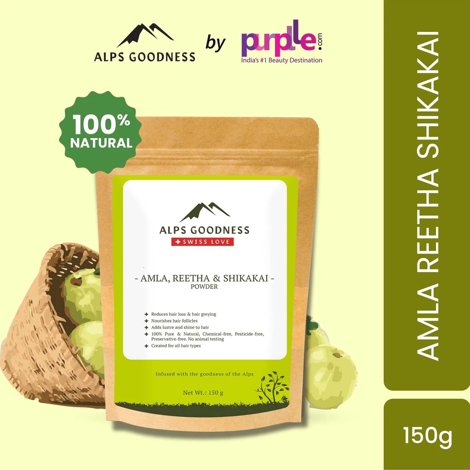 Buy Alps Goodness Amla Reetha & Shikakai Powder 150 gm| 100% Natural Powder | No Chemicals, No Preservatives, No Pesticides | Promotes Hair Growth| Hair Mask | Strenghtens Hair | For silky smooth hair - Purplle