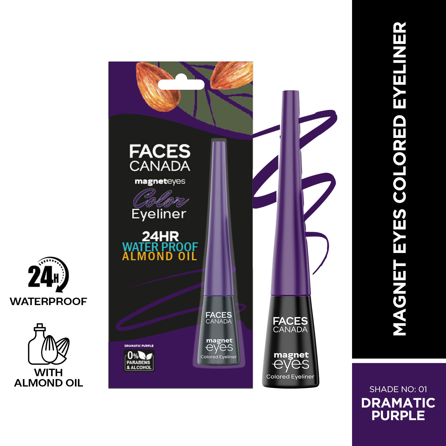 Buy FACES CANADA Magneteyes Color Eyeliner - Dramatic Purple, 4ml | Glossy Finish | 24HR Long-lasting | Waterproof | Smudgeproof | Precise Application | Intense Color Payoff | Almond Extract & Vitamin E - Purplle