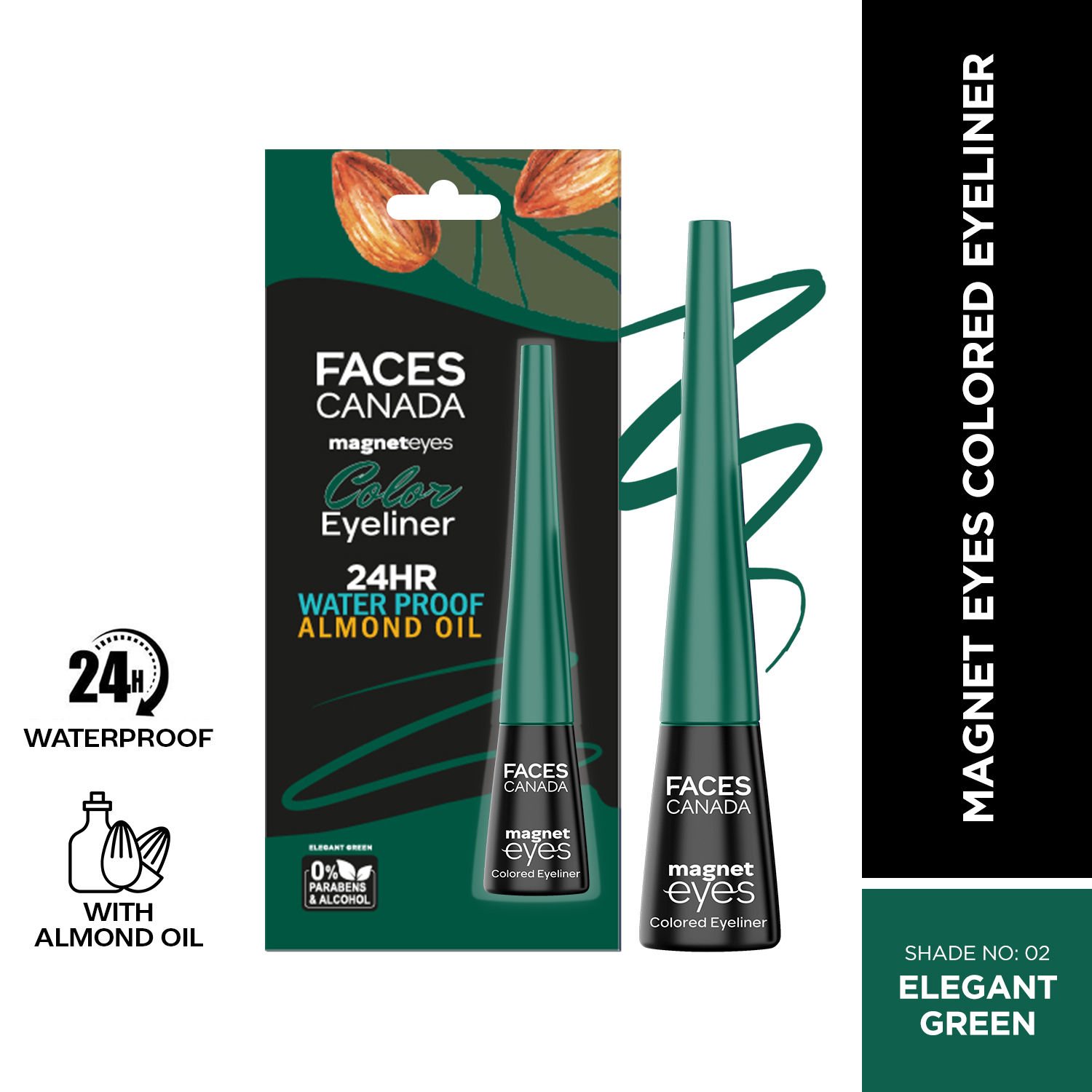 Buy FACES CANADA Magneteyes Color Eyeliner - Elegant Green, 4 ml | Glossy Finish | 24HR Long-lasting | Waterproof | Smudgeproof | Precise Application | Intense Color Payoff | Almond Extract & Vitamin E - Purplle