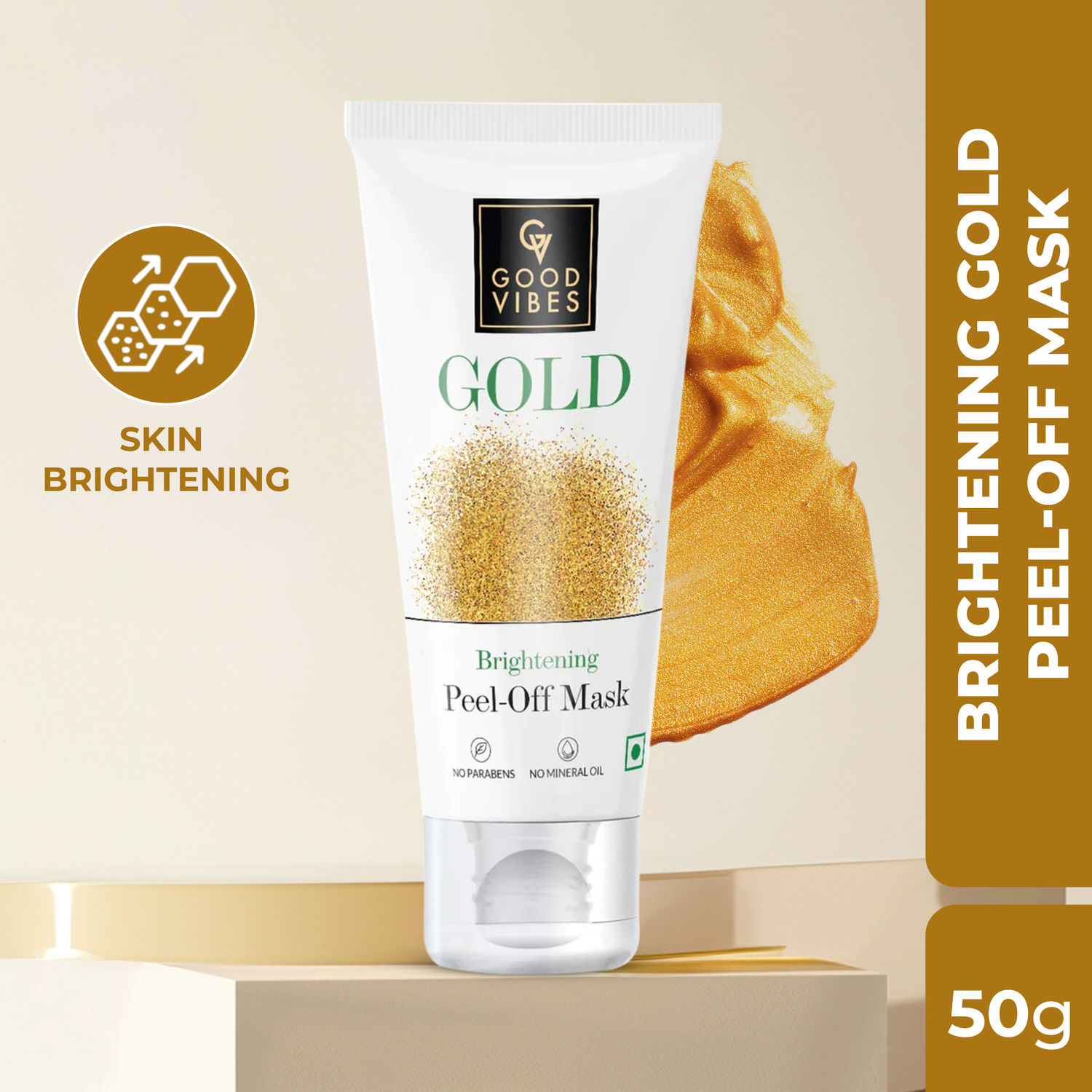 Buy Good Vibes Gold Brightening Peel Off Mask | Anti-Bacterial, Removes Acne| No Parabens, No Sulphates, No Mineral Oil, No Animal Testing (50 g) - Purplle