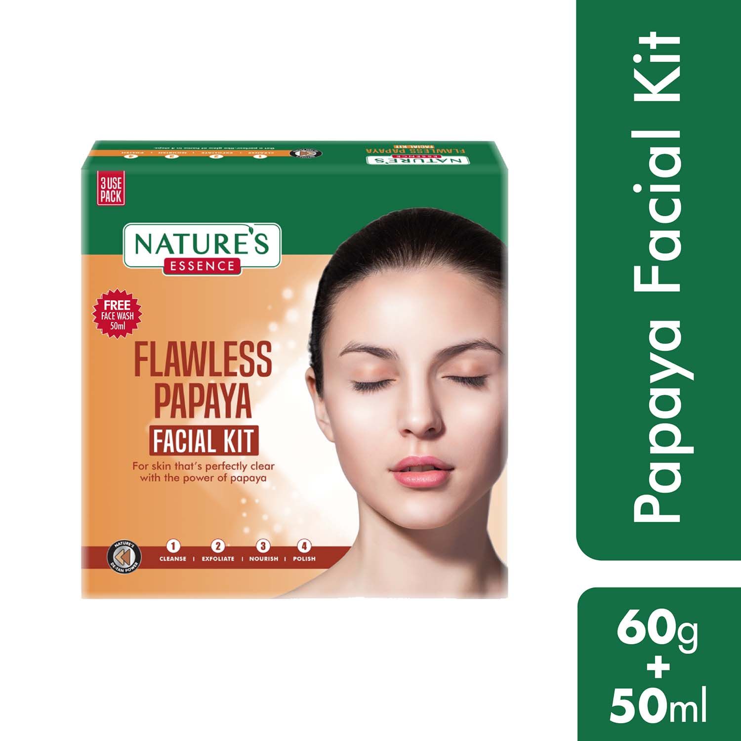 Buy Nature's Essence Flawless Papaya Facial Kit With Free Facewash, 60g+50ml - Purplle