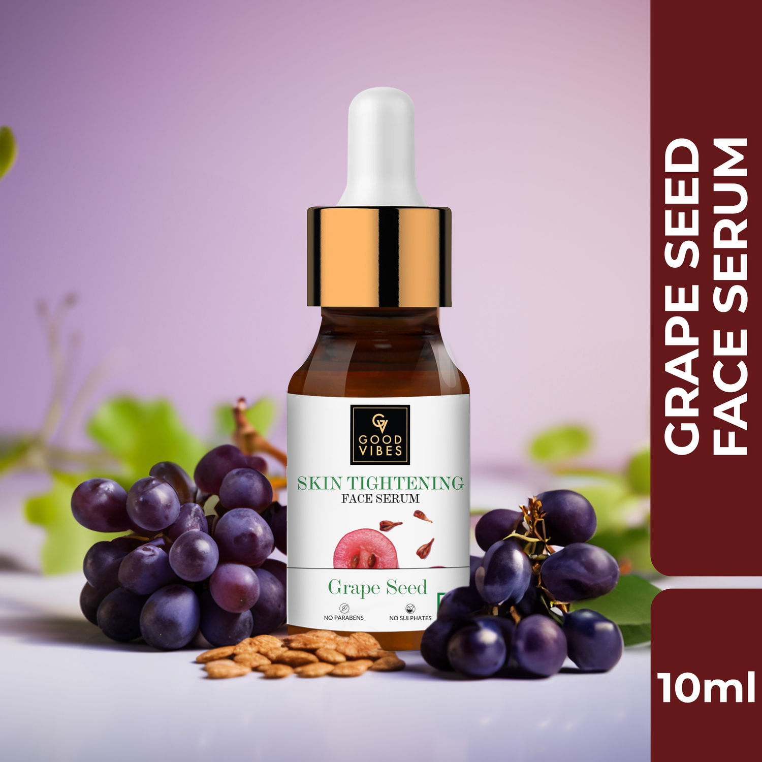 Buy Good Vibes Grape Seed Skin Tightening Face Serum | Brightening, Lightening, Toning | No Parabens, No Sulphates, No Animal Testing (10 ml) - Purplle