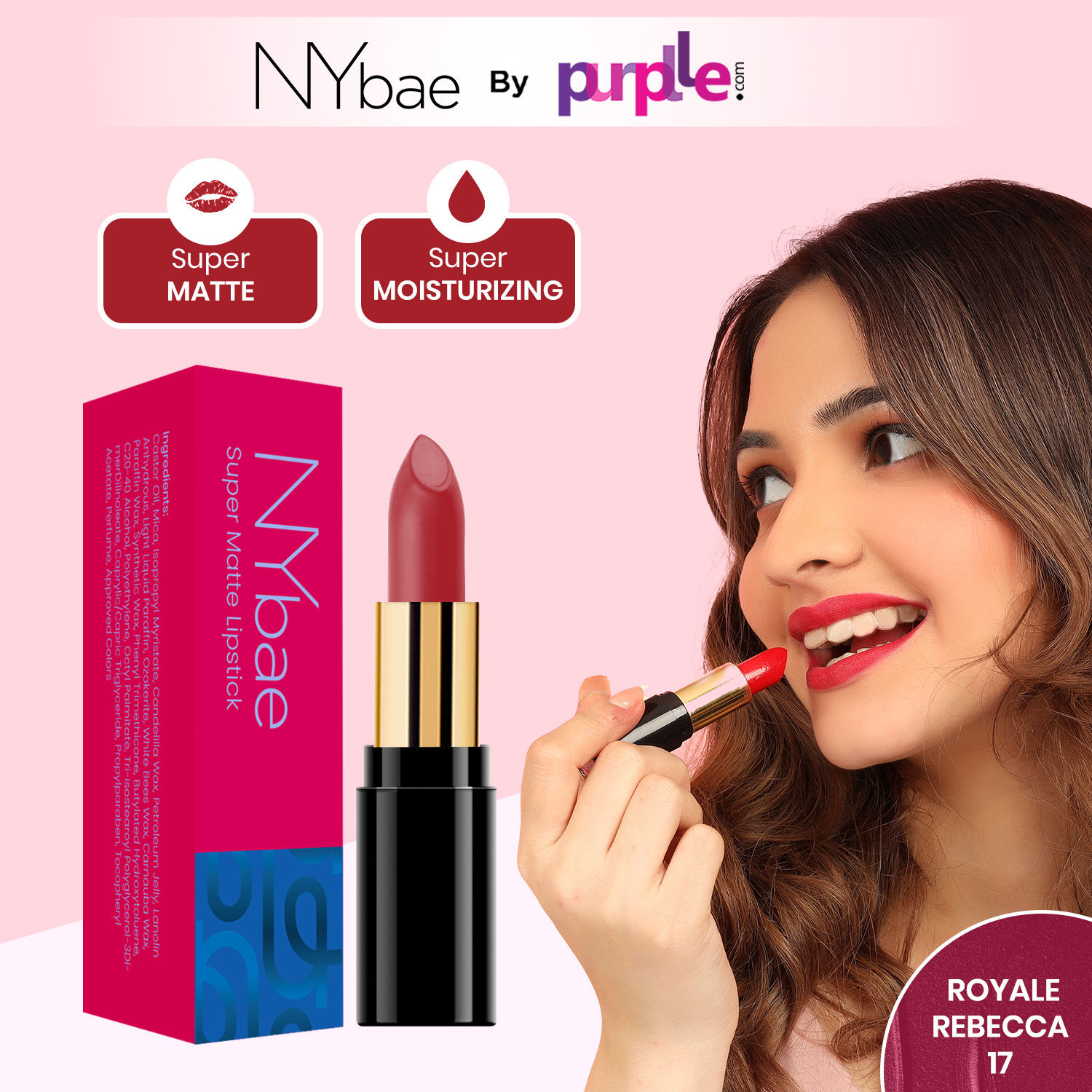 Buy NY Bae Super Matte Lipstick - Royale Rebecca 17 (4.2 g) | Red | Loaded With Vitamin E | Rich Colour | Long lasting | Smudgeproof | Vegan - Purplle