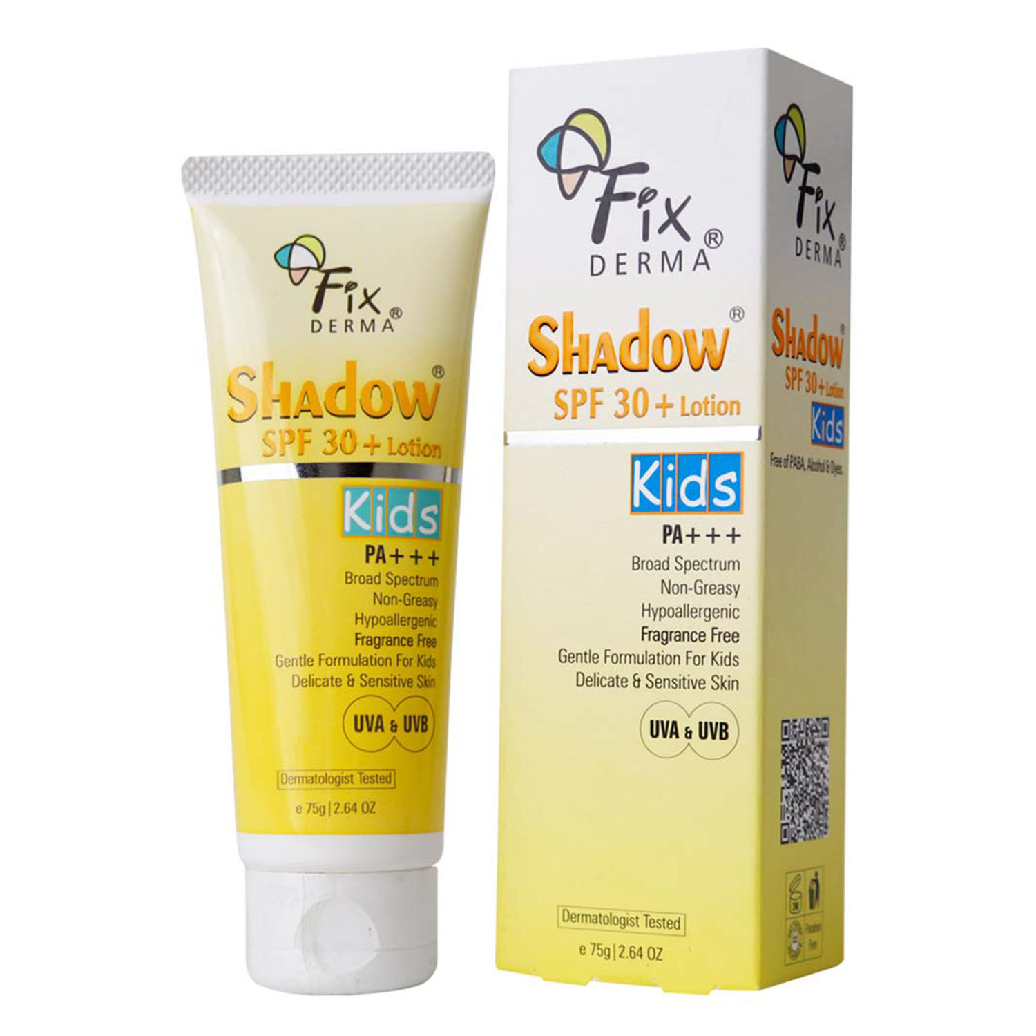 Buy Fixderma Shadow Sunscreen SPF 30+ Lotion For Kids,Sunscreen For Sensitive Skin, Sunscreen For Body & Face, Broad Spectrum Sunscreen For Uva & Uvb Protection, Non Greasy & Water Resistant - 75gm - Purplle