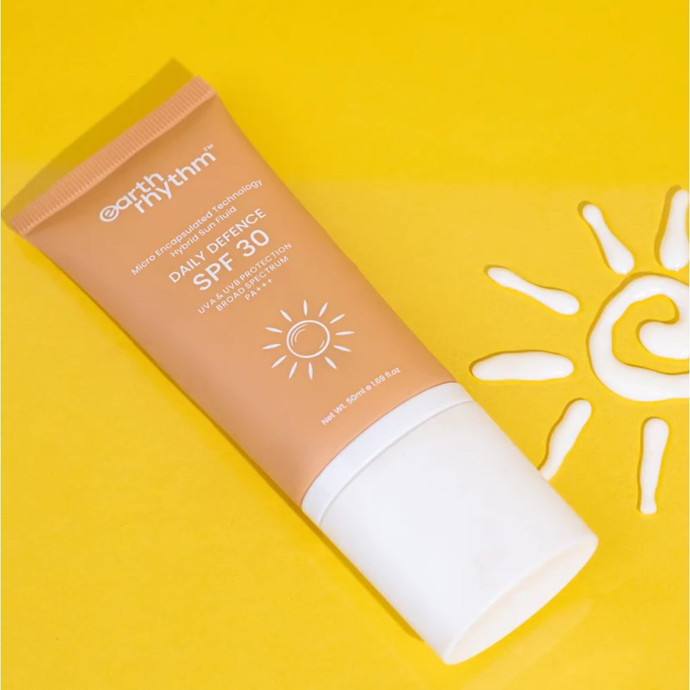 Earth Rhythm Daily Defence Hybrid Sun Fluid SPF 30 PA+++, UVA UVB Sun  Protection, Non Sticky, No Tint, for All Skin Types