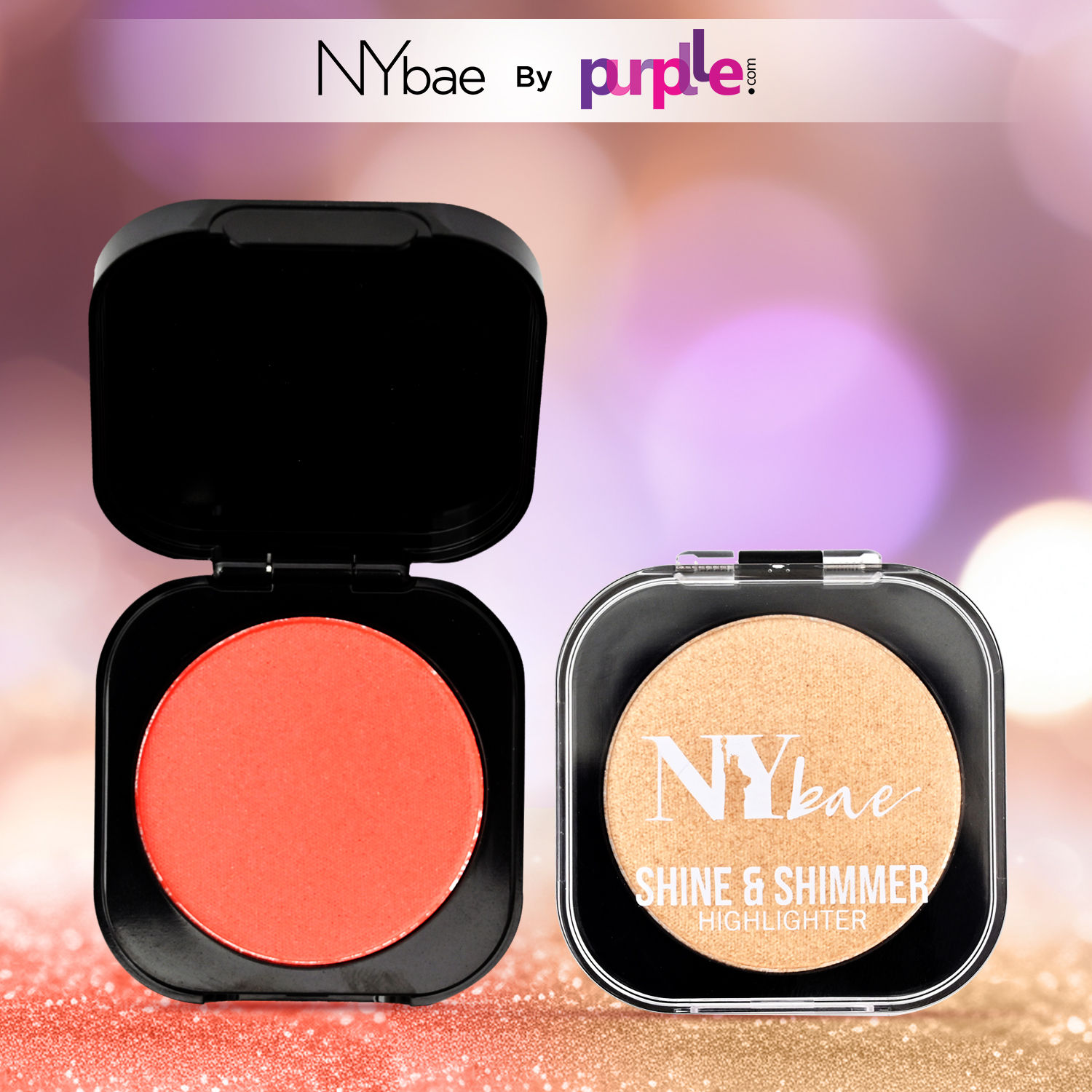 Buy NY Bae Powder Blush & Glow Kit | Shimmer Highlighter | Coral Blush | Matte Makeup | Combo (10 g) - Purplle