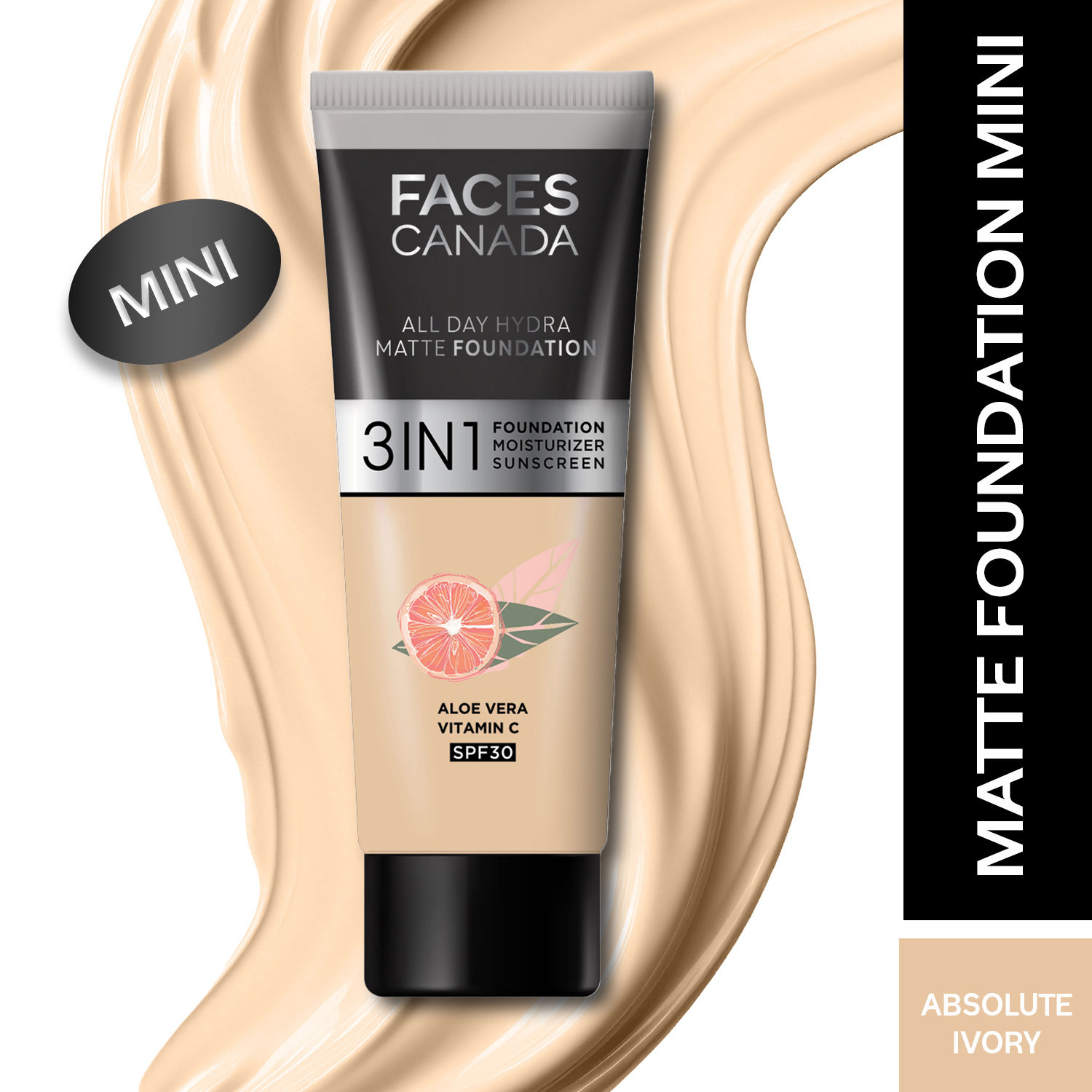 Buy FACES CANADA All Day Hydra Matte Foundation (Mini) | 3IN1 Foundation + Moisturizer + SPF30 | 10HR Long Wear | Buildable Coverage | Absolute Ivory, 15ml - Purplle