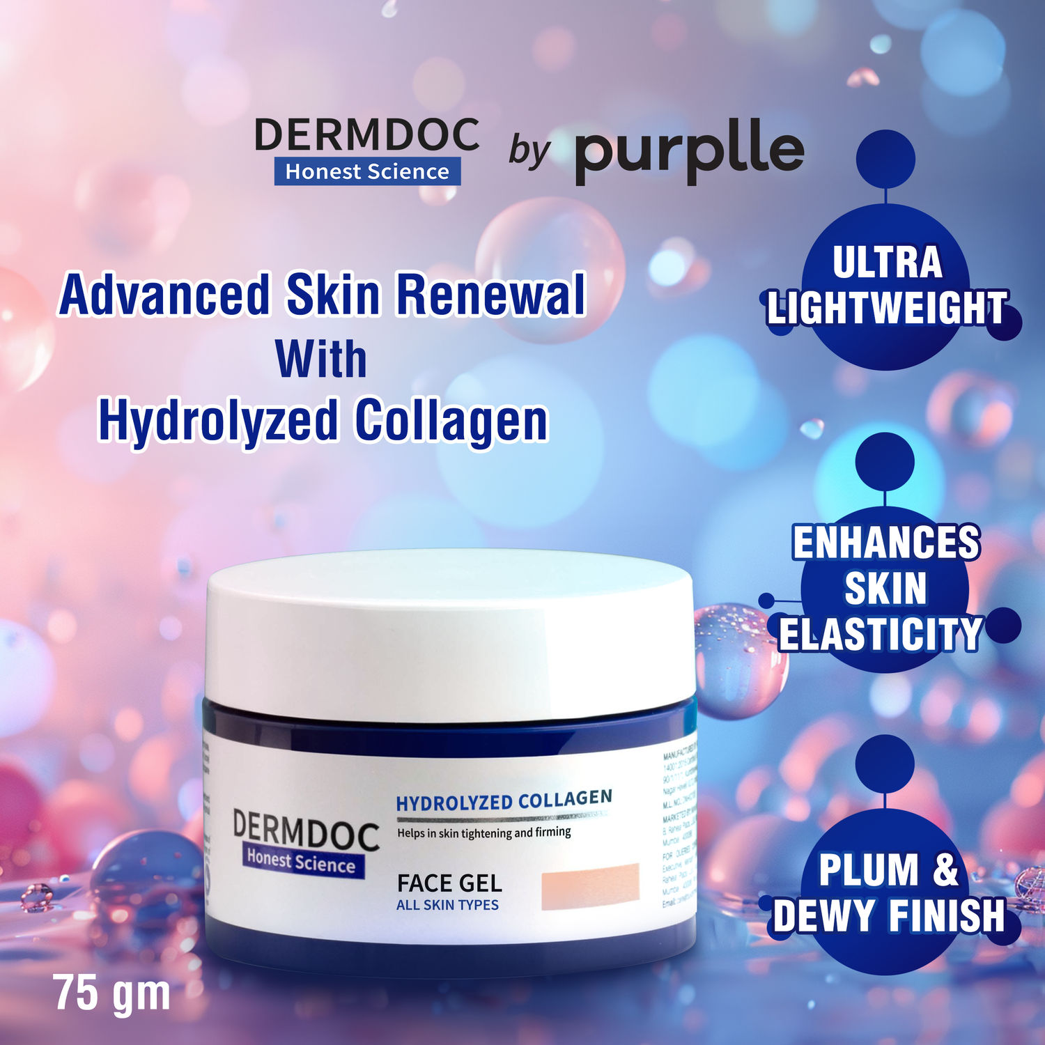 Buy DERMDOC by Purplle Hydrolyzed Collagen Skin Tightening Face Gel (50g) | Face Gel Moisturizer | Face Gel for Oily Skin | Face Gel for Glowing Skin | Anti-Aging & Skin Firming | Collagen for Face | Improves Skin Elasticity - Purplle