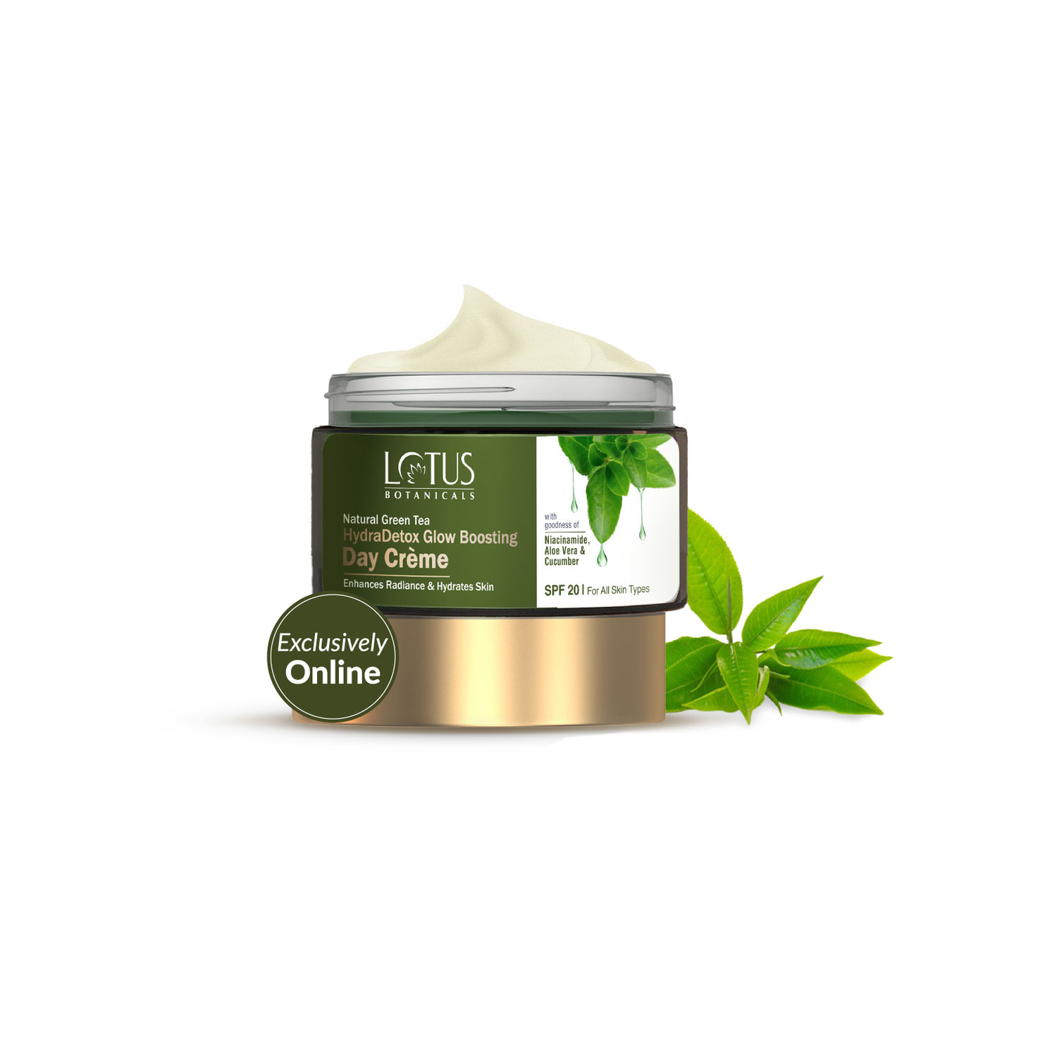 Buy Lotus Botanicals Natural Green Tea HydraDetox Glow Boosting Day Cream SPF 20 with Niacinamide | Boosts Glow and Enhances Skin Radiance | Hydrates Skin | Protects from Sun | Prevents Acne and Pimples | Preservative Free | For All Skin Types | 50g - Purplle