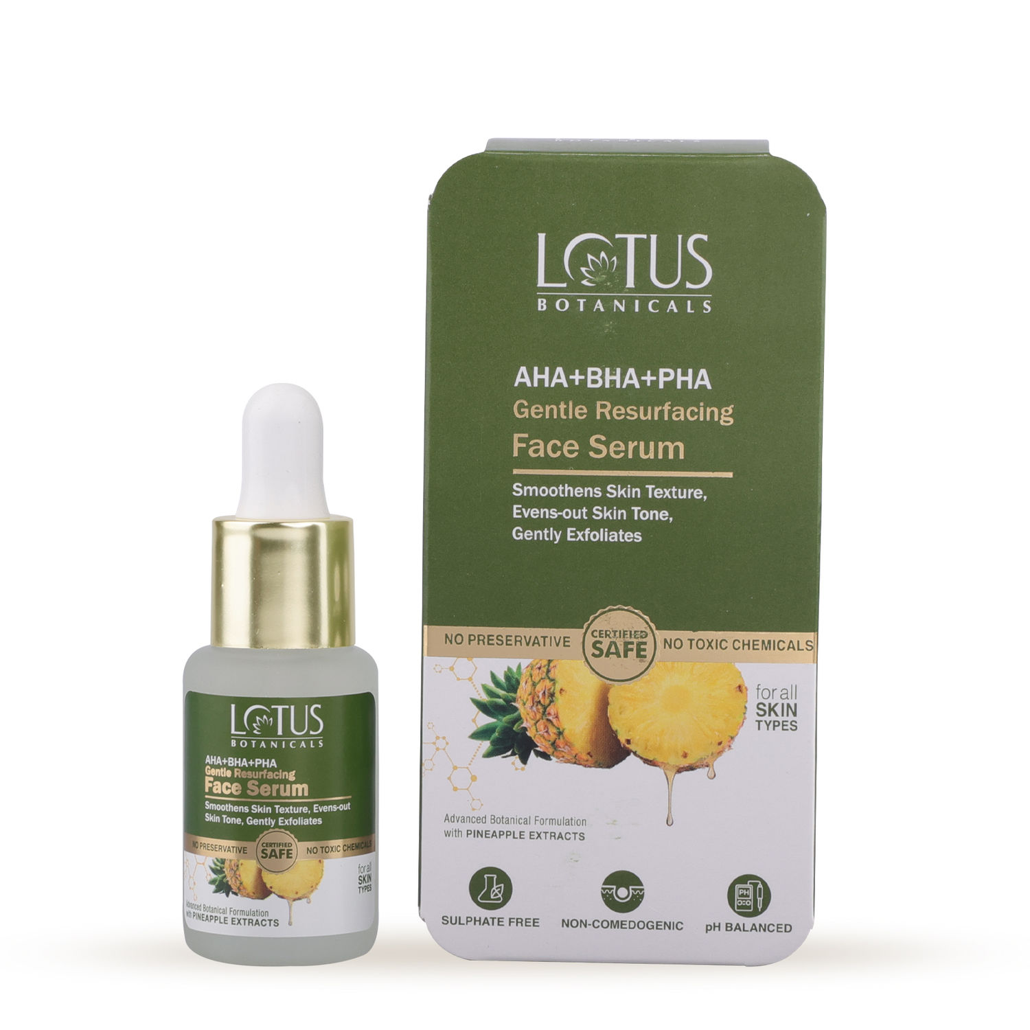 Buy Lotus Botanicals AHA+BHA+PHA & Pineapple Gentle Resurfacing Face Serum| All Skin type|Paraben & Sulphate Free| 14ml - Purplle