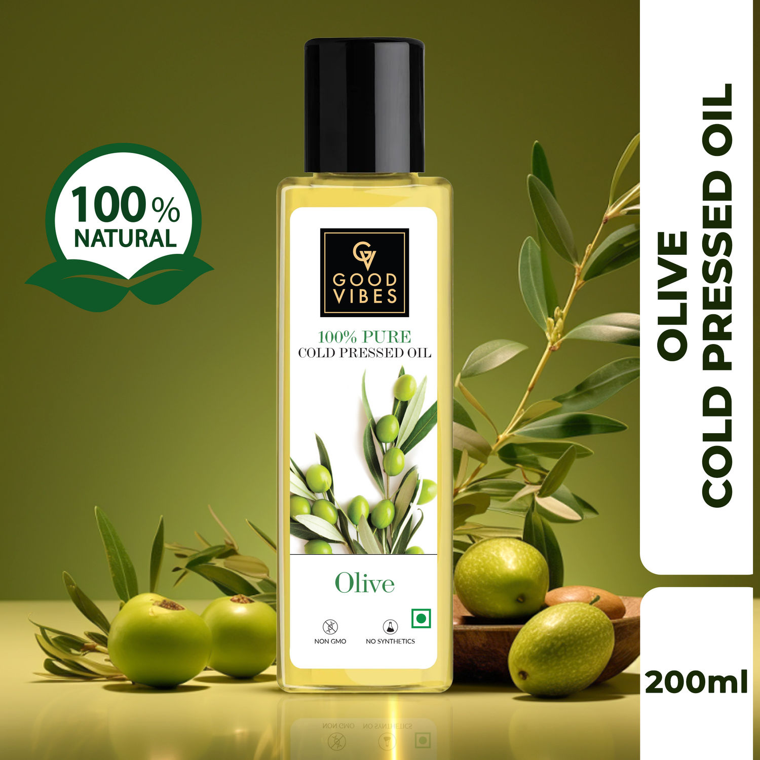 Buy Good Vibes Olive 100% Pure Cold Pressed Carrier Oil For Hair & Skin | Hair Repair, Anti-Ageing | No Parabens, No Animal Testing (100 ml) - Purplle