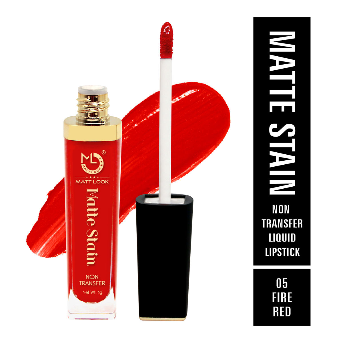 Buy Mattlook Lip Gloss Creamy Matte Stain Lipstick, Non Transfer, Highly Pigmented Colour, Long Lasting, Waterproof, Liquid Lipstick, Fire Red (6gm) - Purplle