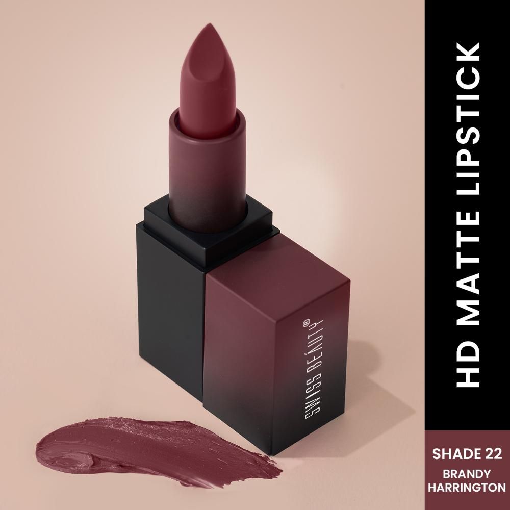 Buy Swiss Beauty HD Matte Lipstick Brandy Harrington 22 (3.5 g) - Purplle