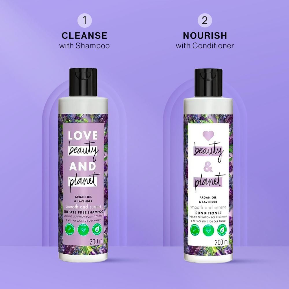 Buy Love Beauty & Planet Argan Oil and Lavender Paraben Free Smooth and Serene Conditioner 200ml + Argan Oil and Lavender Sulfate Free Smooth and Serene Shampoo 200ml - Purplle