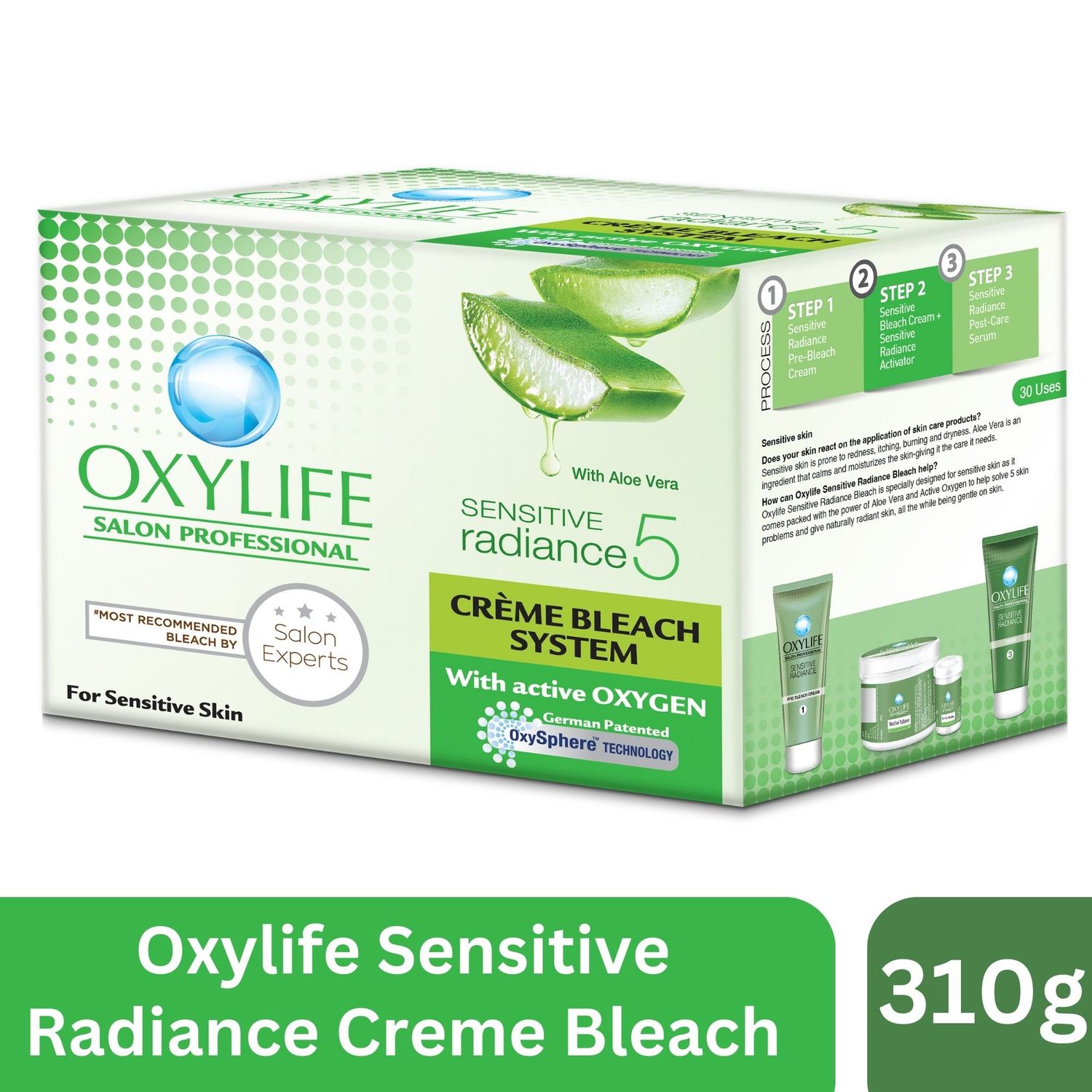 Oxylife Salon Professional Sensitive Radiance 5 Creme Bleach System 310g With Oxysphere Technology Enriched with Active Oxygen Aloevera