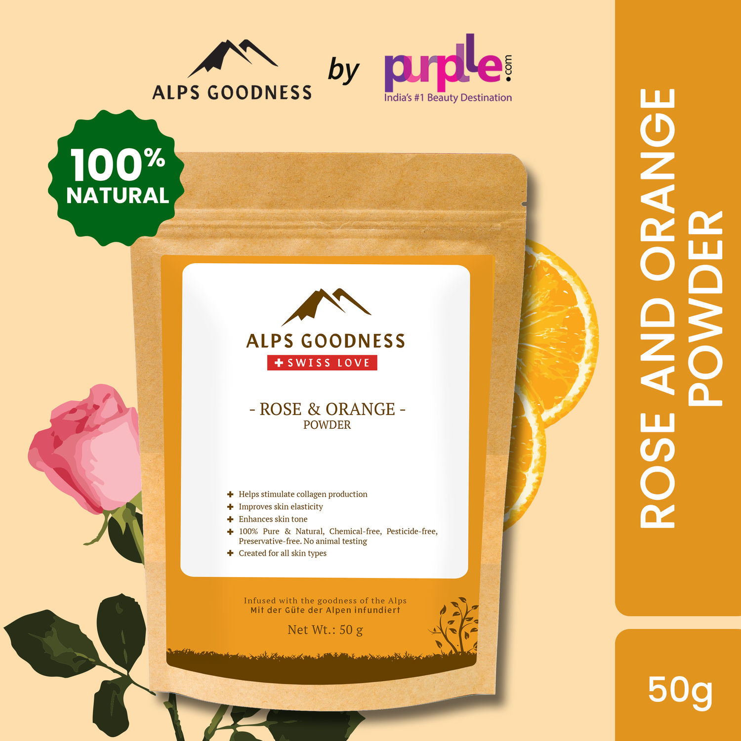 Buy Alps Goodness Rose & Orange Powder (50 gm) - Purplle