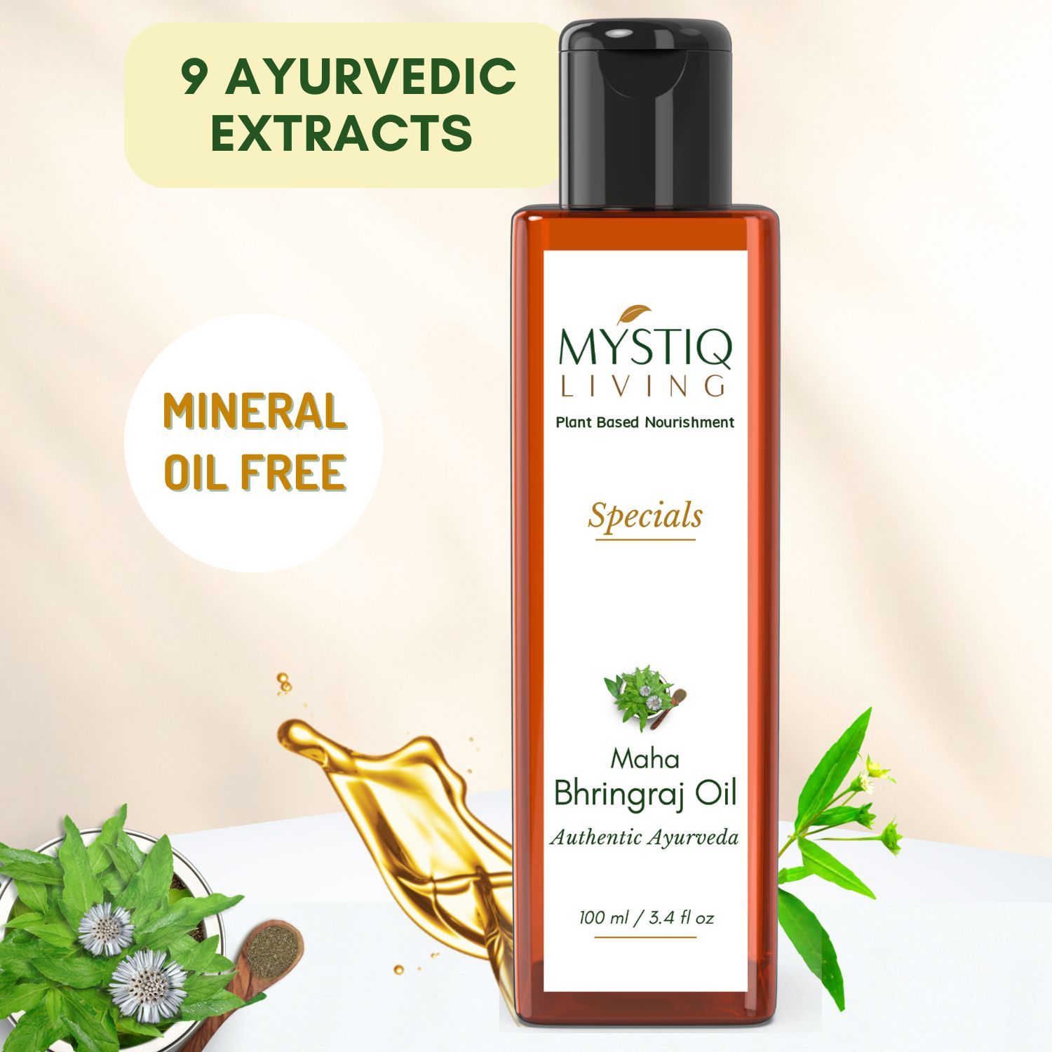 Buy MystiqLiving - Maha Bhringraj Hair Oil With Sesame & Amla for damged Frizzy Hair | MahaBhringraj Oil For Premature Greying, Dandruff | Volume | Split Ends | Baldness & Hair Loss | 100% Pure & Natural With (Ayurvedic Herbs Extracts - 100ML - Purplle