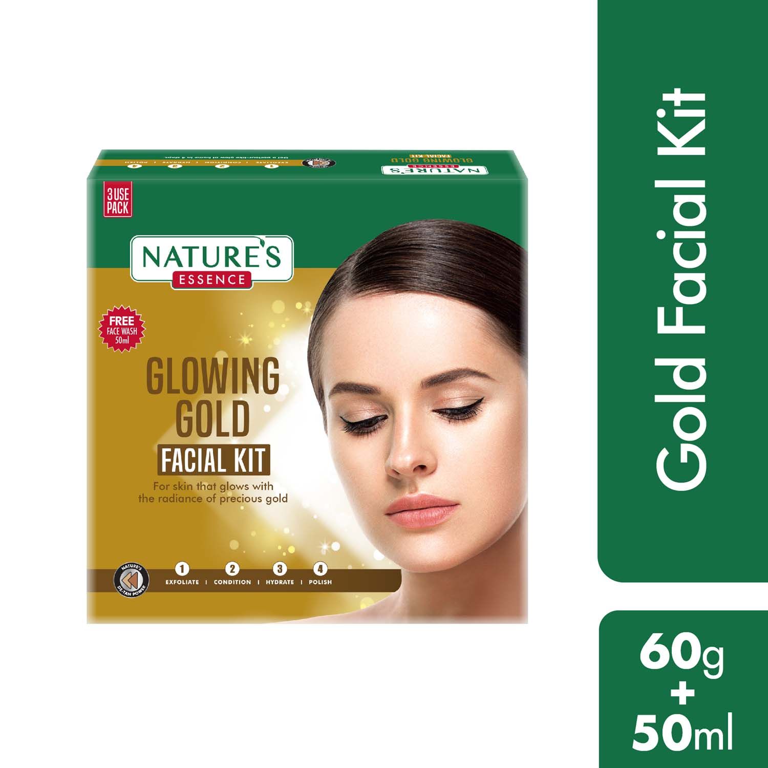 Buy Nature's Essence Glowing Gold Facial Kit, 60g+ 1N Face Wash 50ml  Free - Purplle