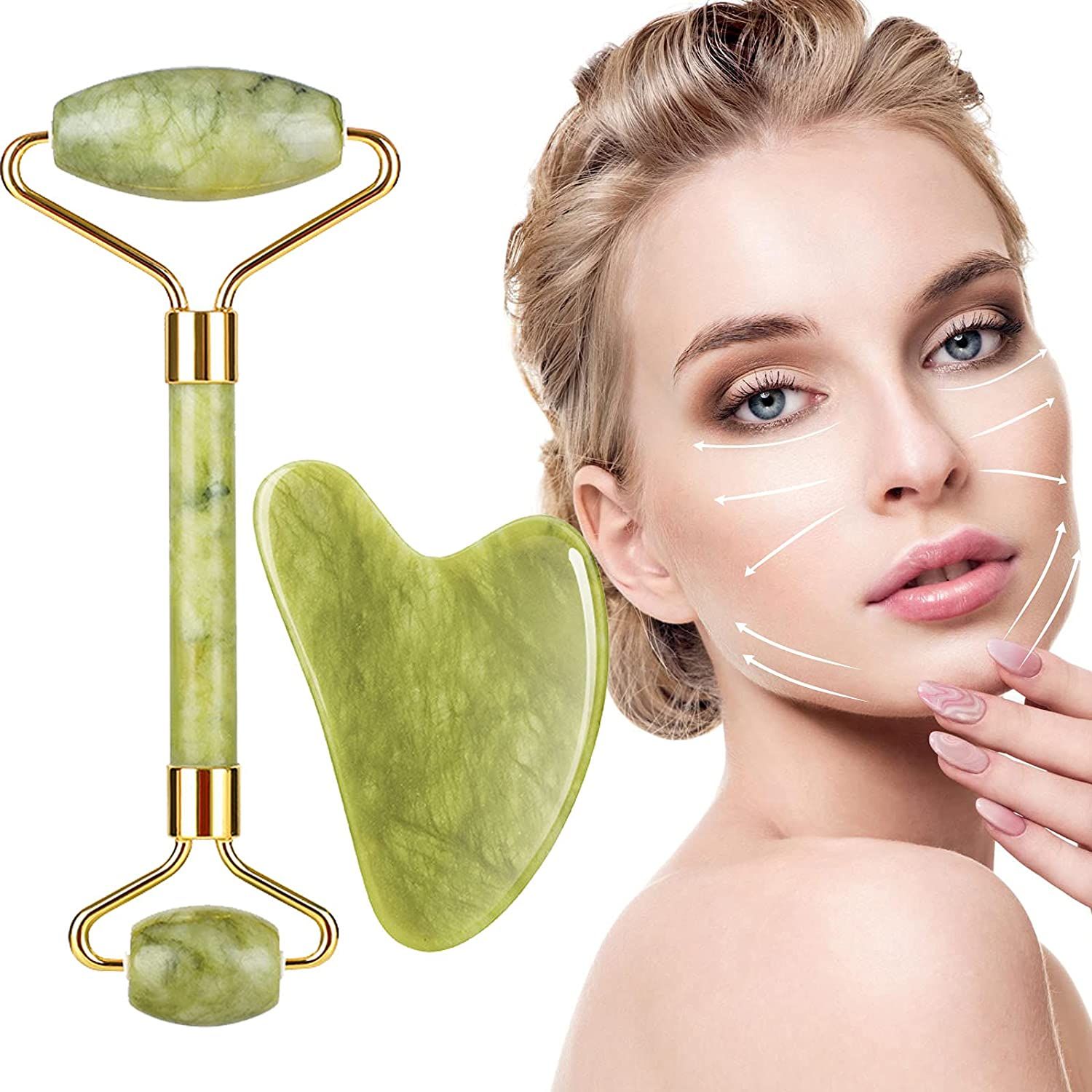 M.N. FLFWLASS Pack of Facial Roller/Massager and Under Eye Stone(Gua Sha)