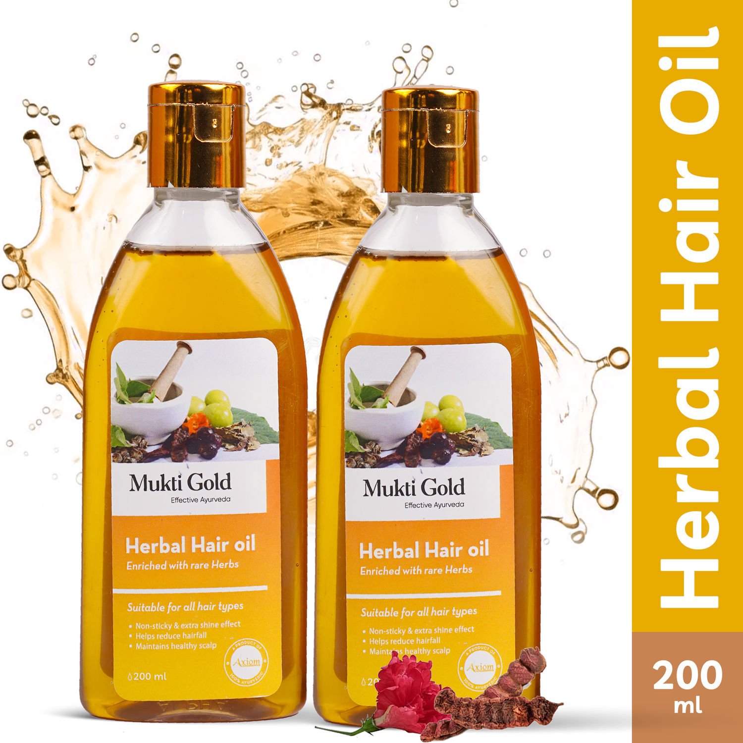 Buy Axiom Mukti Gold Herbal Hair Oil | Strengthening, Smoothening | Hairfall Control Hair Oil | 100% Pure and Natural with Ayurvedic Herbs Extracts - 200ml (Pack of 2) - Purplle