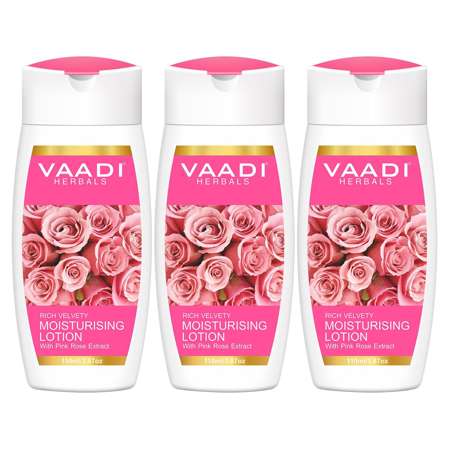 Buy Vaadi Herbals Moisturising Lotion With Pink Rose Extract Value Pack Of 3 (110 ml x 3) - Purplle