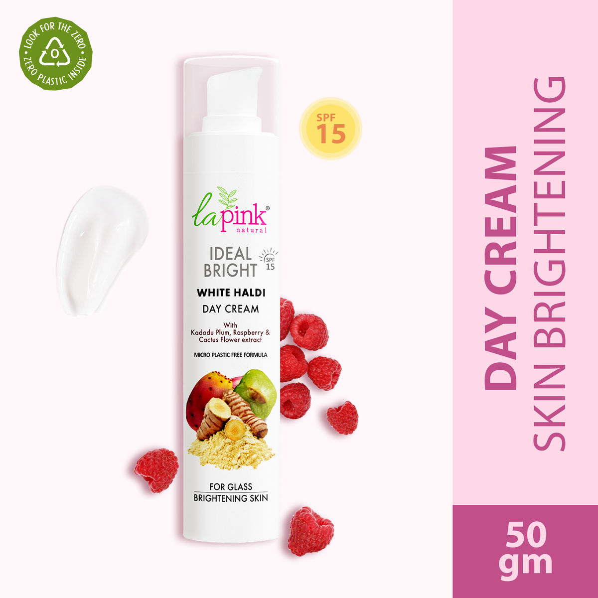 Buy La Pink Ideal Bright Day Cream with 100% Microplastic Free Formula for Glass Brightening, Lightening, SPF15, Evens Skin Tone, All Skin Types | 50g - Purplle