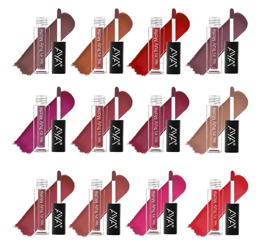 Buy AYA Yes It's Truly Matte Liquid Lipstick, Set of 12, 2.5 ml*12| Long Lasting | Waterproof | Kiss Proof | Enriched with Jojoba Oil, Shea Butter, Almond Oil, Vitamin E, SPF - Purplle