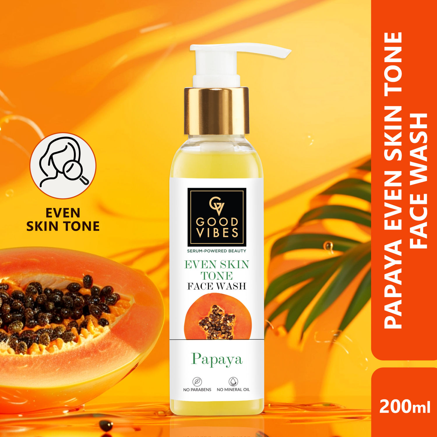 Buy Good Vibes Papaya Brightening Even Skin Tone Face Wash with Power of Serum (200ml) - Purplle