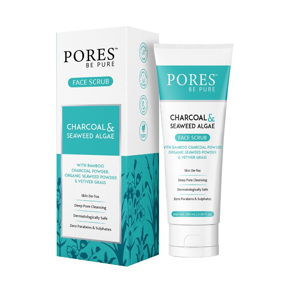 Buy PORES Be Pure Charcoal Gel Face Scrub With Seaweed & Algae for Deep Pore Cleansing, Blackhead Remover & Skin Detox - 100 mL - Purplle