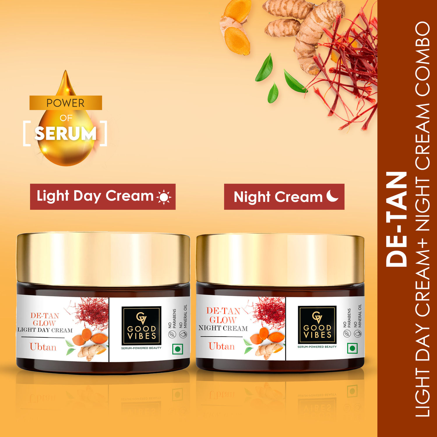 Buy Good Vibes De-tan Ubtan Light Day and Night Cream Combo: Protect and Nourish Your Skin (50 gm) - Purplle