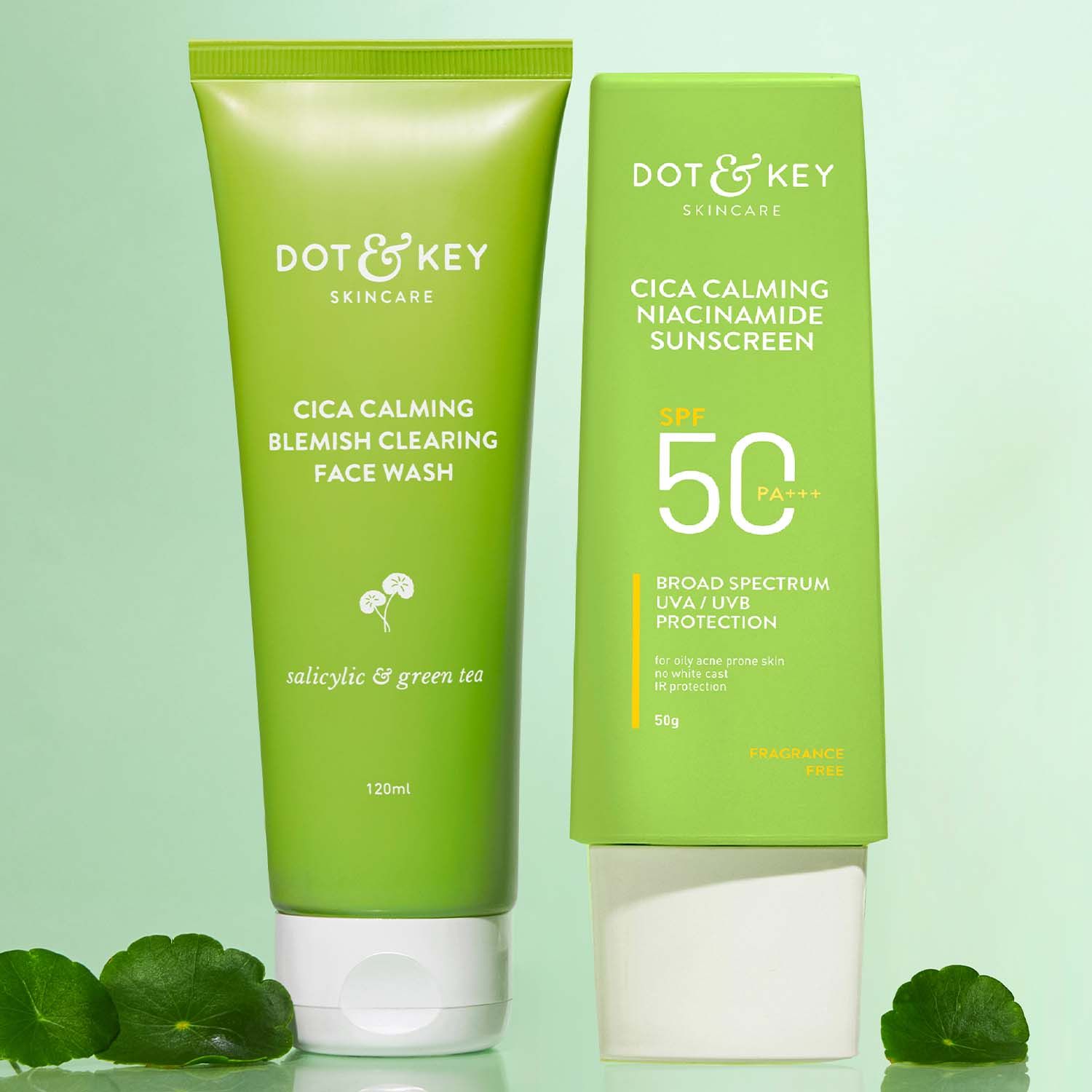 Buy Dot & Key CICA Niacinamide Sunscreen with 2% Salicylic Acid Face Wash - Pack of 2| Face wash, Suncreen - 150g - Purplle