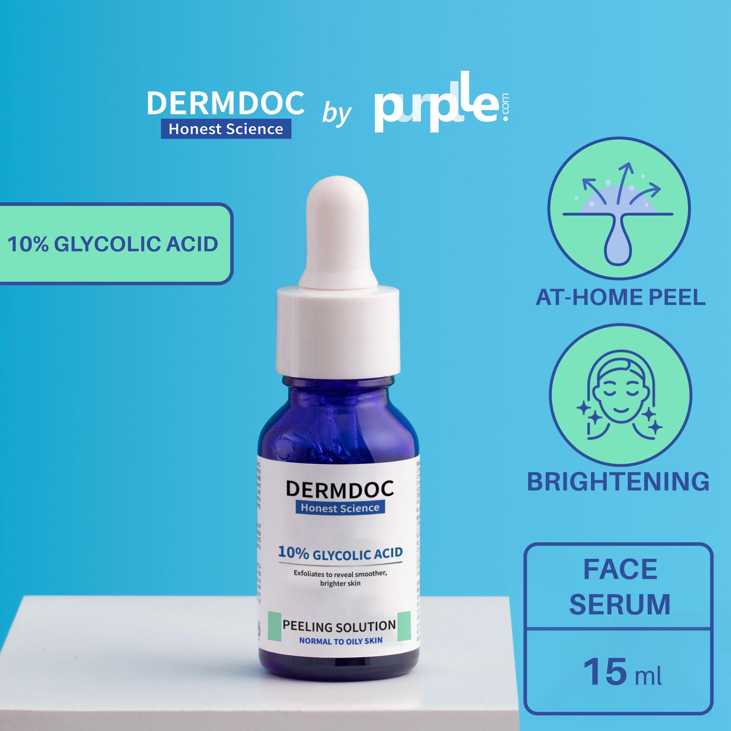 Buy DermDoc by Purplle 10% Glycolic Acid Peeling Solution (15ml) | aha bha peel | chemical peeling | pore cleansing | fragrance free serum - Purplle