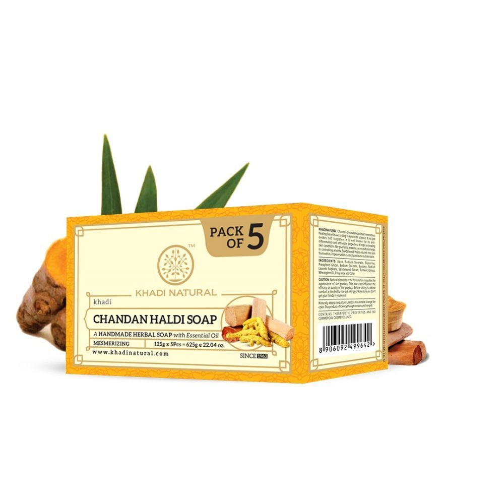 Buy Khadi Natural Chandan Haldi Handmade Soap| Anti - Bacterial & Paraben Free (Pack of 5) - 625 g - Purplle
