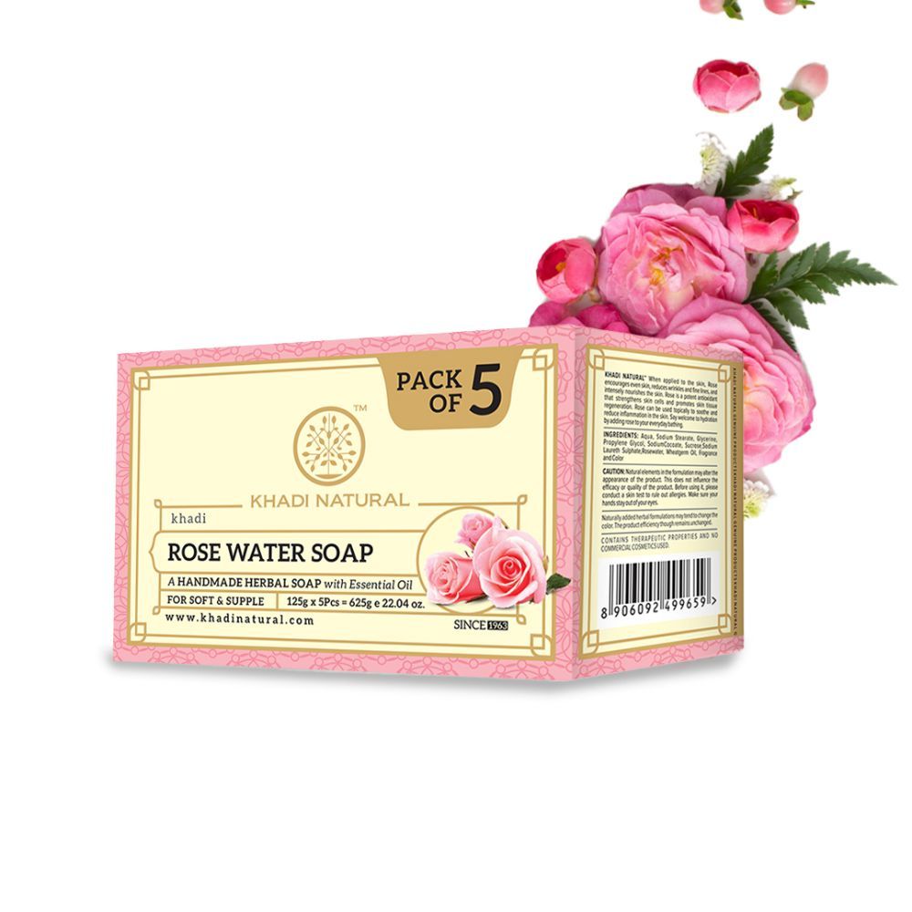 Buy Khadi Natural Rosewater Handmade Soap| Clean, Tone & Nourish (Pack of 5) - 625 g - Purplle