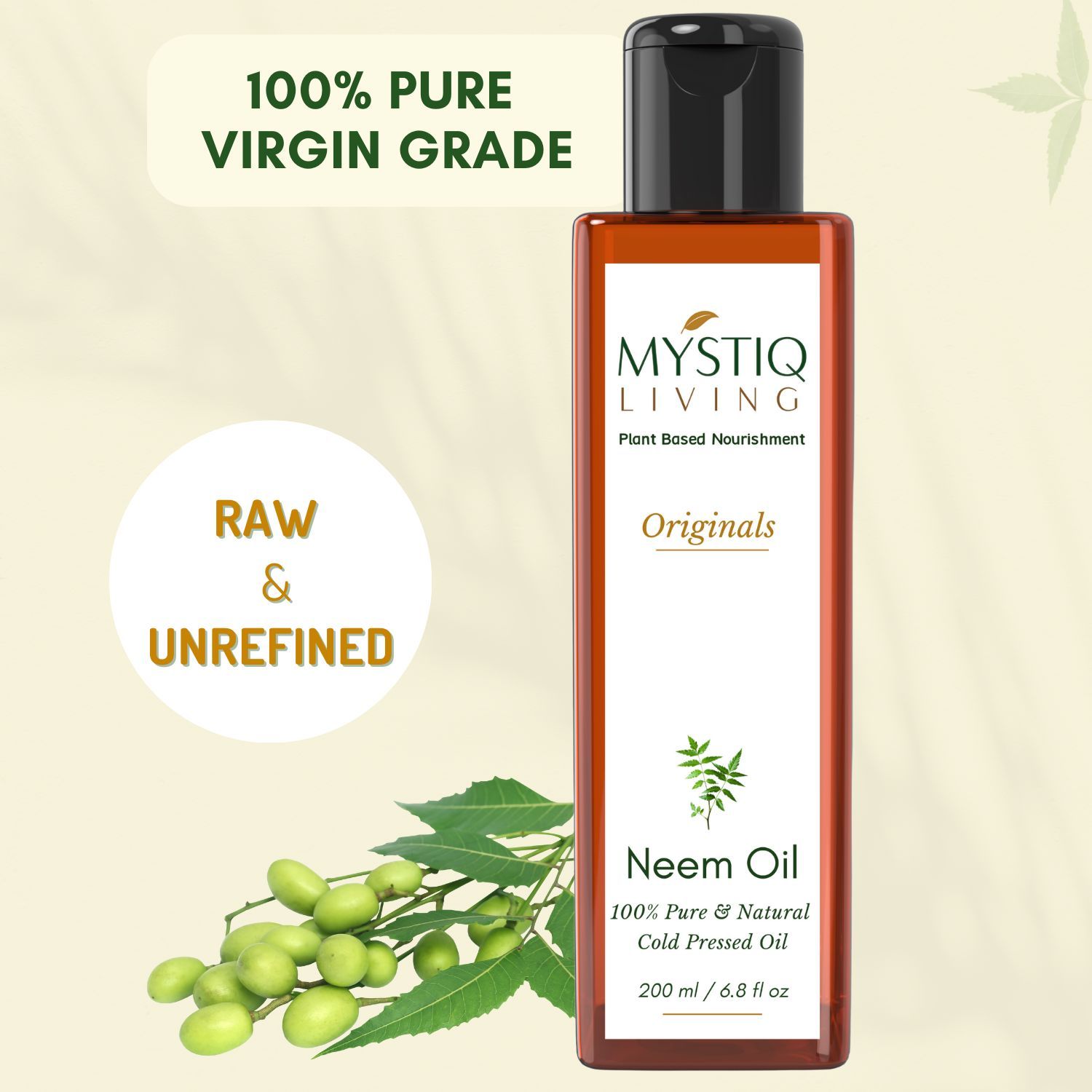 Buy Mystiq Living Neem Oil (200 ml) | Pure Neem Oil | Neem Oil for Hair | Neem Oil For Face | Neem Hair Oil | For Hair And Skin | Cold Pressed, 100% Pure And Natural - Purplle