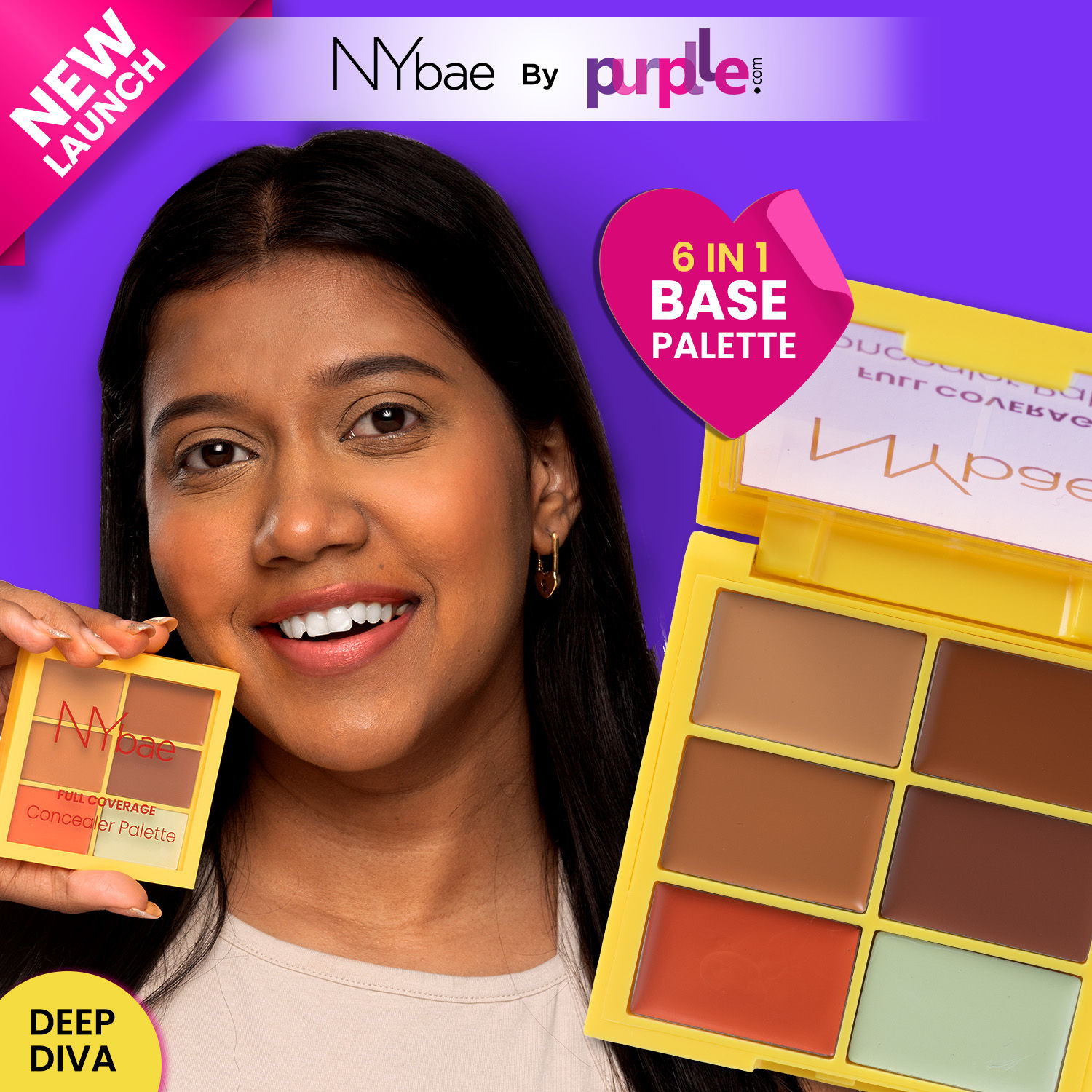 NY Bae Full Coverage Concealer Palette Deep Diva 03 Concealer Foundation Contour Colour Correctors Glowing Deep Skin Face Makeup