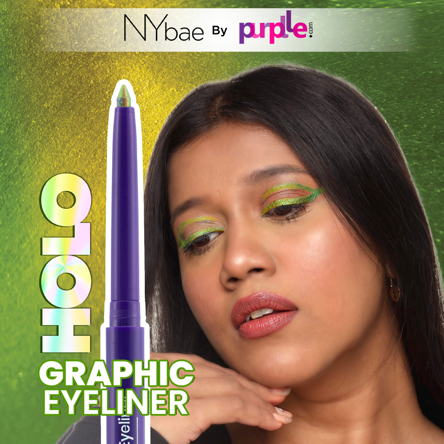 Buy NY Bae Holographic Gel Eyeliner - Electric Lime 03 | Kajal | Waterproof Eyeliner | Long Lasting | Eyeshadow | Pen Eyeliner | Neon Green Blue Eyeliner | Eye Makep (0.25g) - Purplle