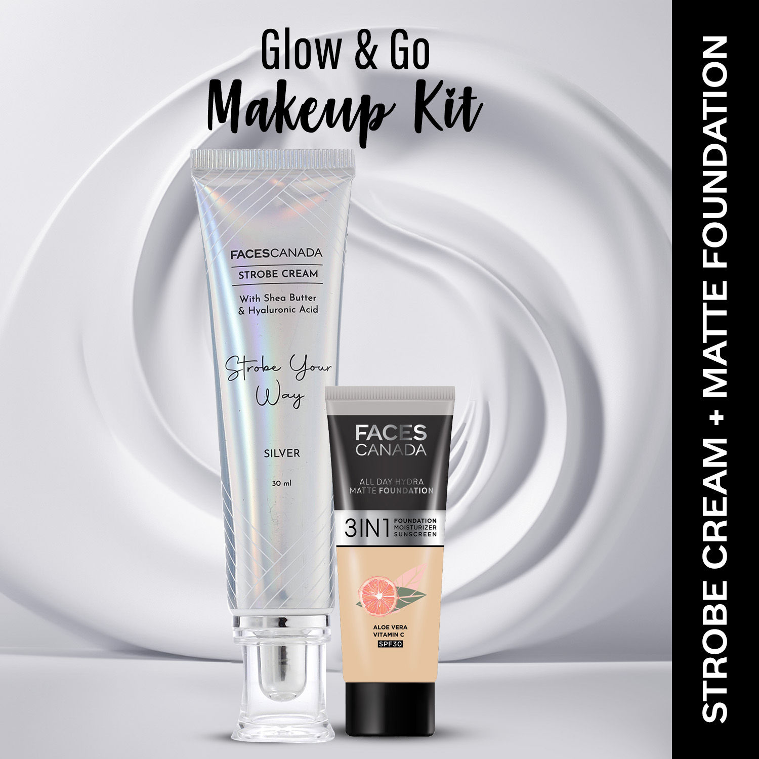 Buy FACES CANADA Celeb Glow Kit 1 | Silver Strobe Cream (30g) + Hydra Matte Foundation (Mini) - Abolute Ivory (15g) | Combo Kit of 2 - Purplle