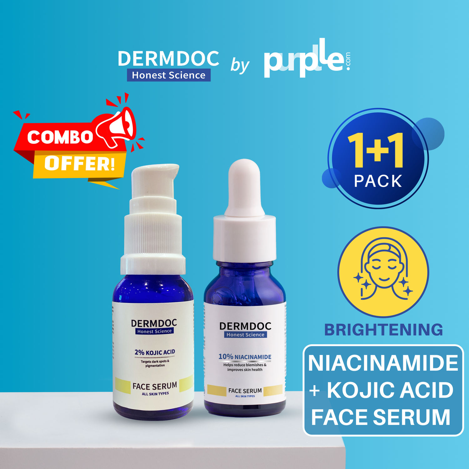 Buy DERMDOC Combo Kit for Radiant Skin | niacinamide face serum | kojic acid face serum | brightening serum | dark spots | hyperpigmentation | value pack - Purplle