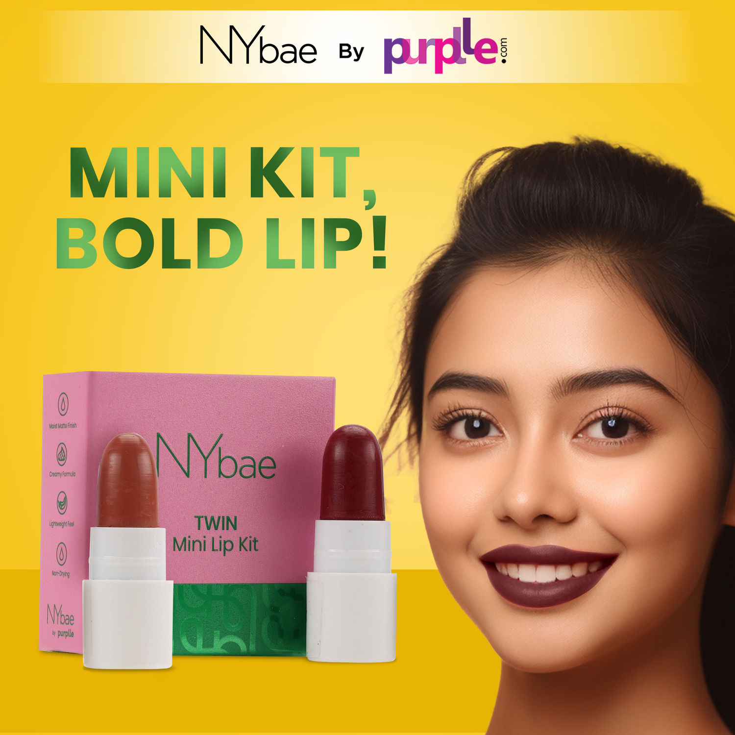 Buy NY Bae Twin Mini Lip Kit | Nude & Brown Lipsticks | Lip Crayon | Creamy Matte Finish | Everyday Makeup Kit | Pack Of 2 - Purplle