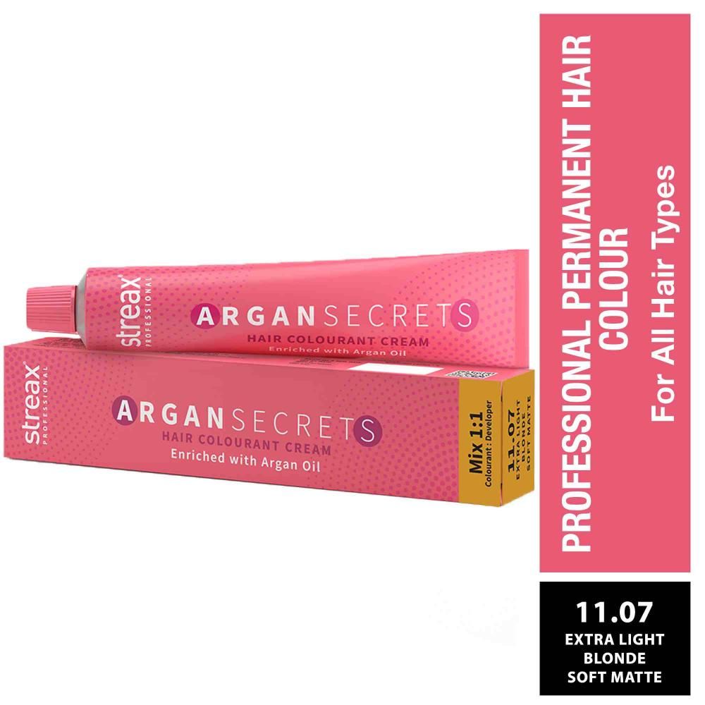 Buy Streax Professional Argan Secrets Permanent Hair Colourant Cream - Extra Light Blonde Soft Matte 11.07 ( Enriched with Argan Oil) For All hair types , 60g - Purplle