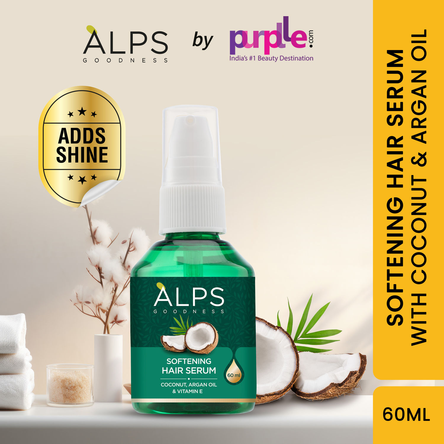 Buy Alps Goodness Softening Hair Serum with Coconut, Argan Oil & Vitamin E (60ml) | For Soft & Frizz-Free Hair | Hair Serum for Smoothening | Adds Shine - Purplle