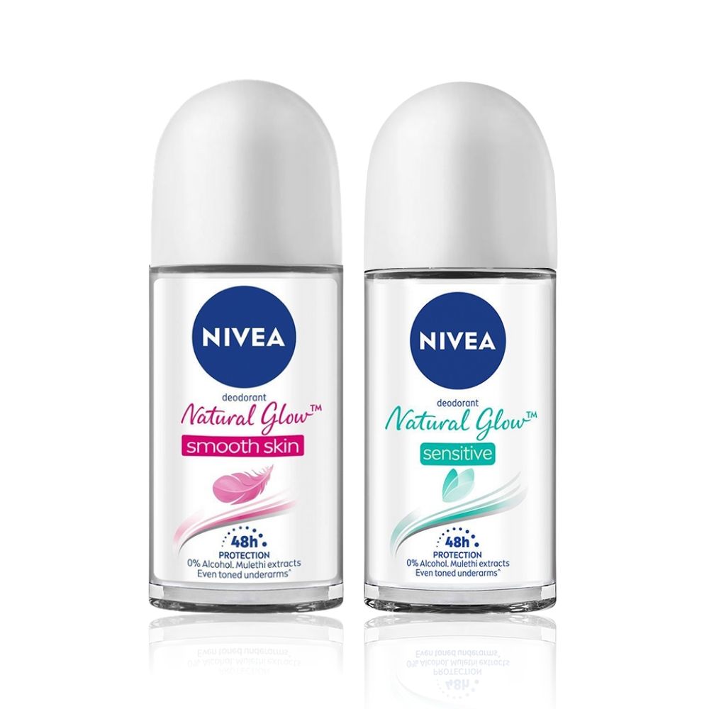 Buy NIVEA Natural Glow Smooth + Sensitive Deodrant Roll on Duo (50ml+50ml) - Purplle