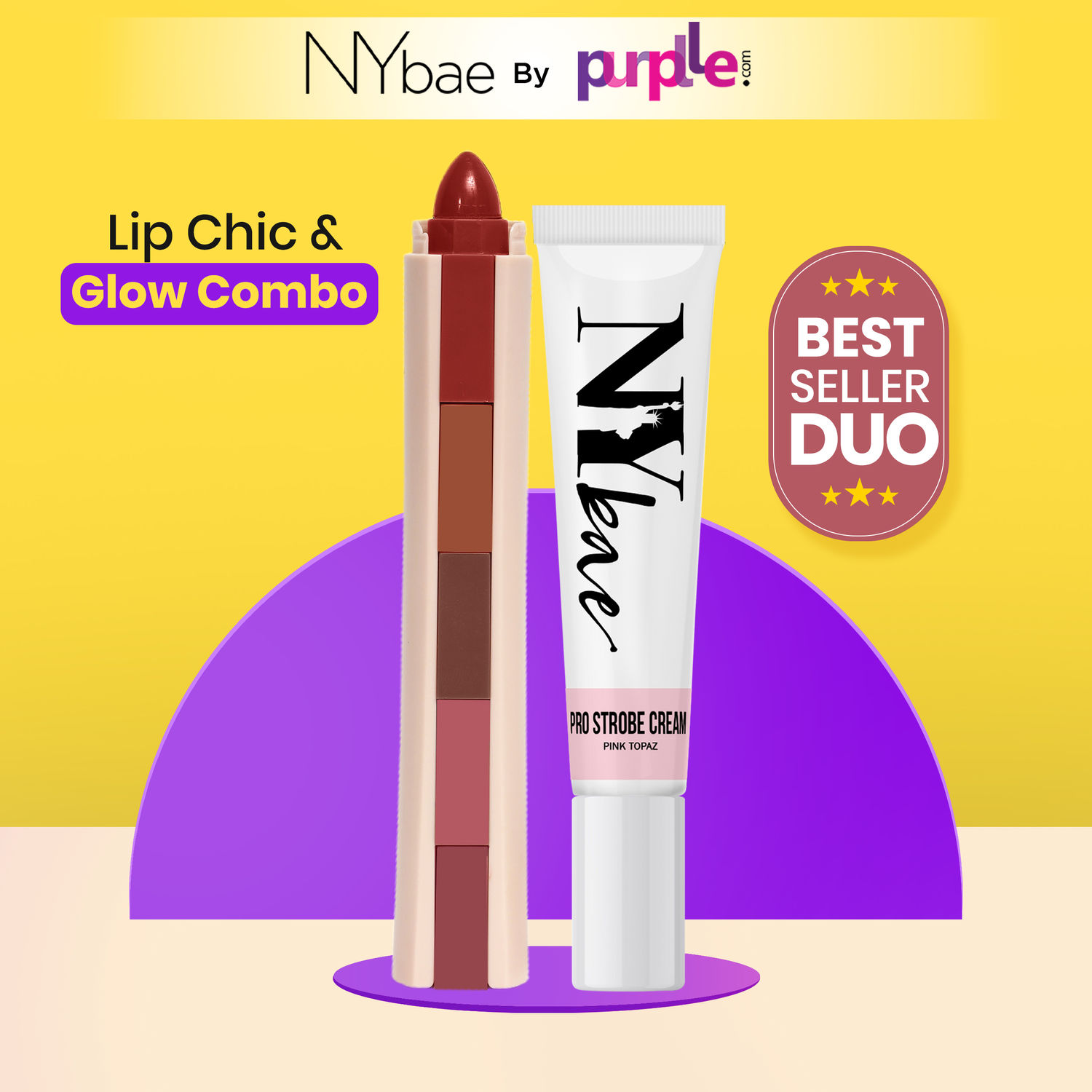 Buy NY Bae Lip Chic & Glow Combo | Pink Strobe Cream | 5in1 Lipstick | Lip & Cheek Tint | Nude & Brown Lip Crayon | Korean Skin | NY Bae Makeup Kit - Purplle