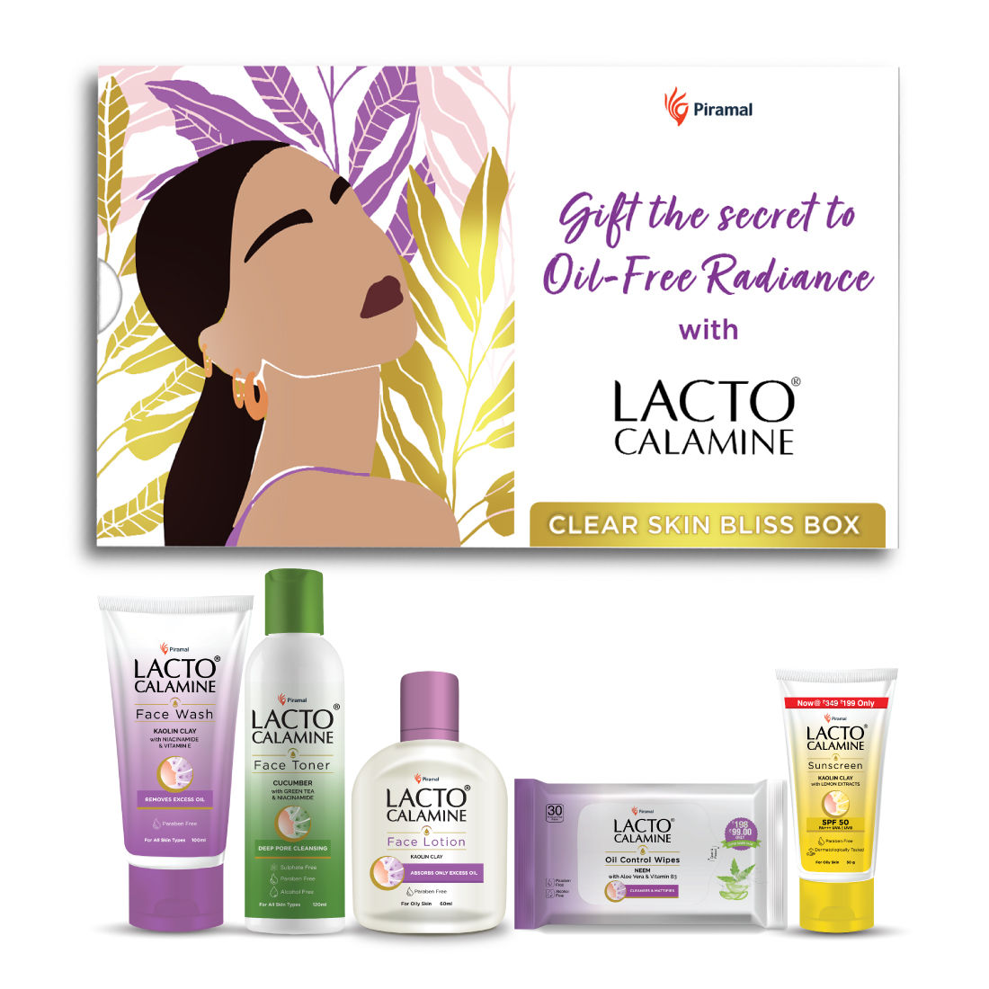 Buy Lacto Calamine Clear Skin Bliss Box With Face Wash, Toner, Lotion, Sunscreen, Wipes| All Occasion Oil-Free Radiance gift set with 5 Signature products 330gm +30N Usable Wipes - Purplle