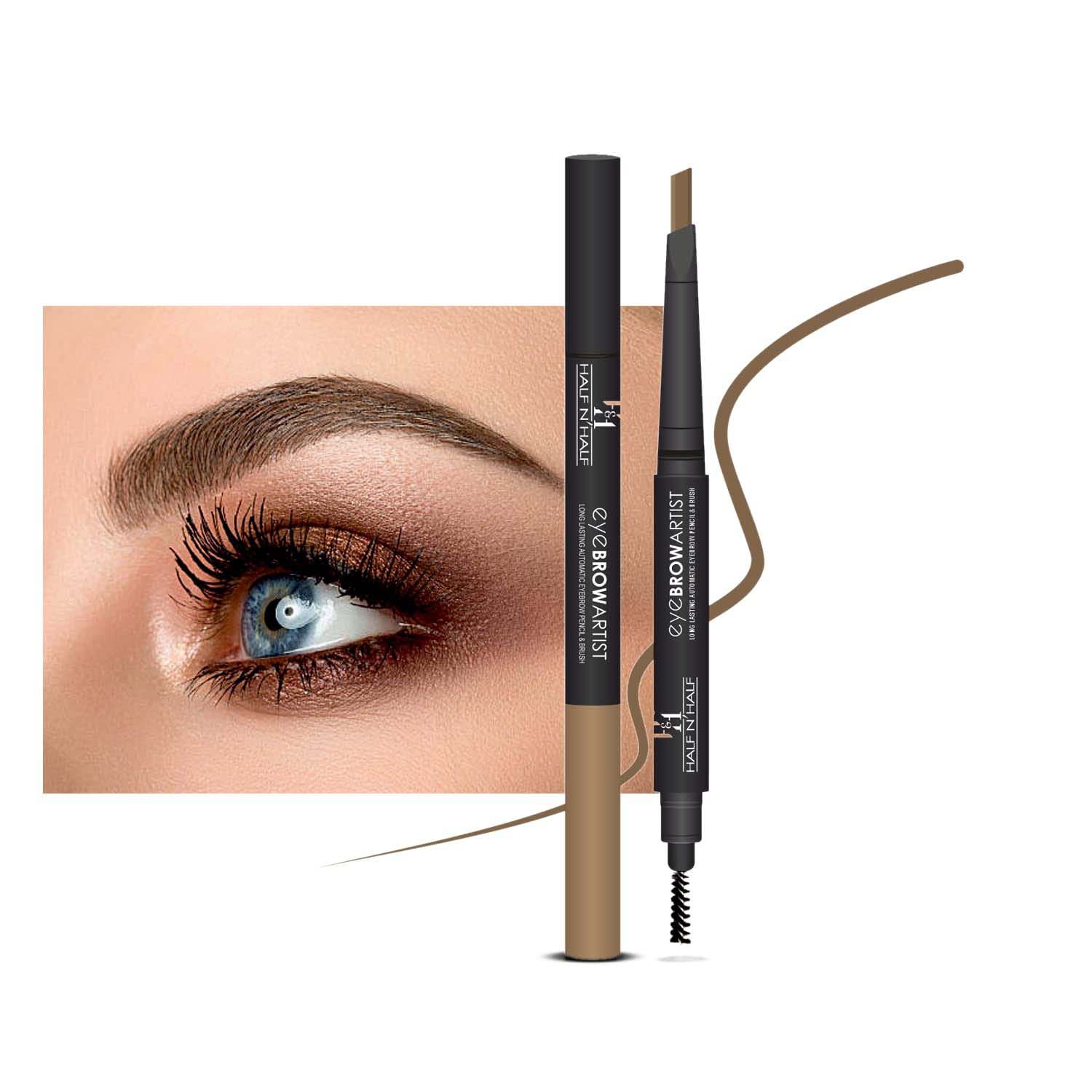 Buy Half N Half Eye Brow Artist Long Lasting Automatic Eyebrow Pencil & Brush, Brown (0.4gm) - Purplle