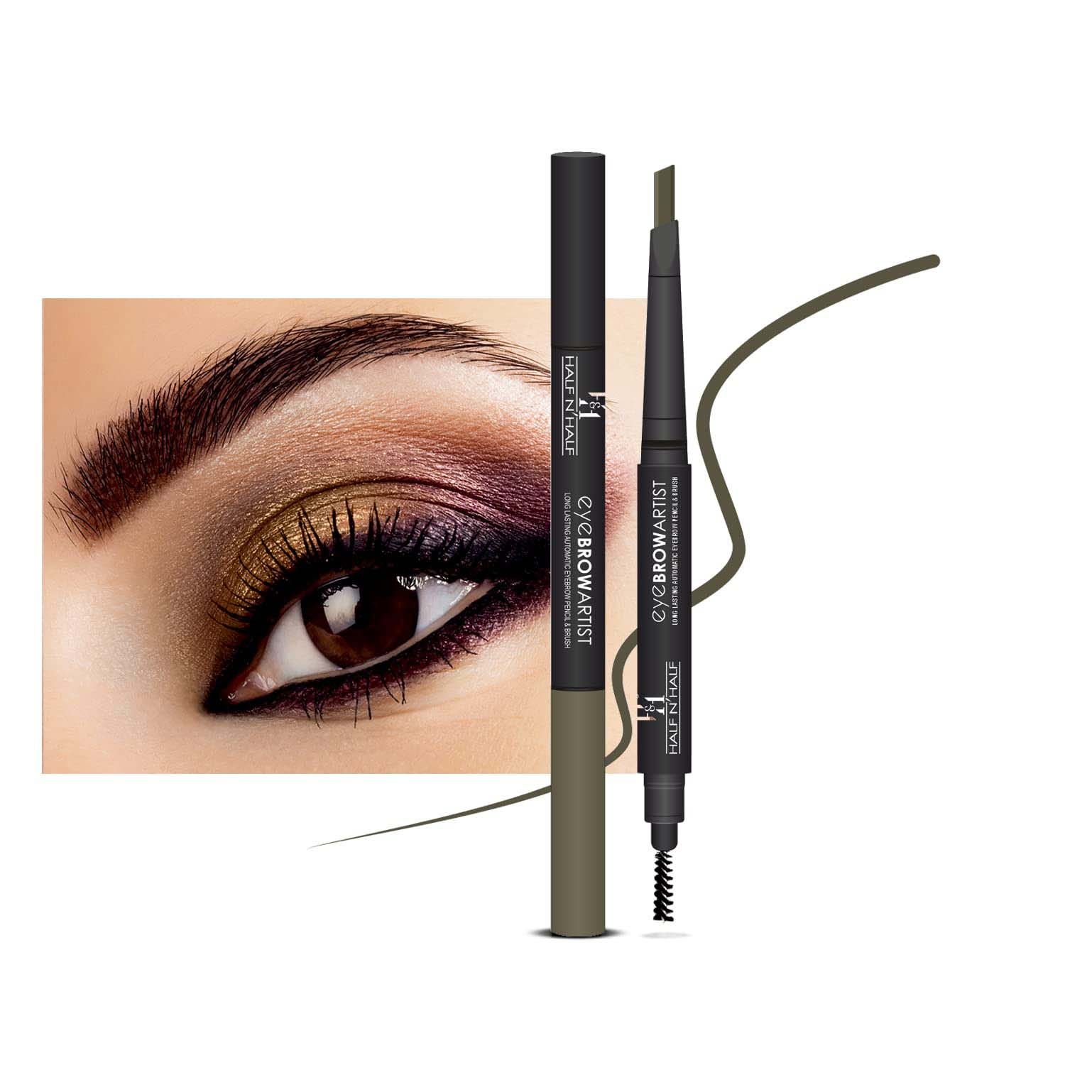 Buy Half N Half Eye Brow Artist Long Lasting Automatic Eyebrow Pencil & Brush, Dark Brown (0.4gm) - Purplle
