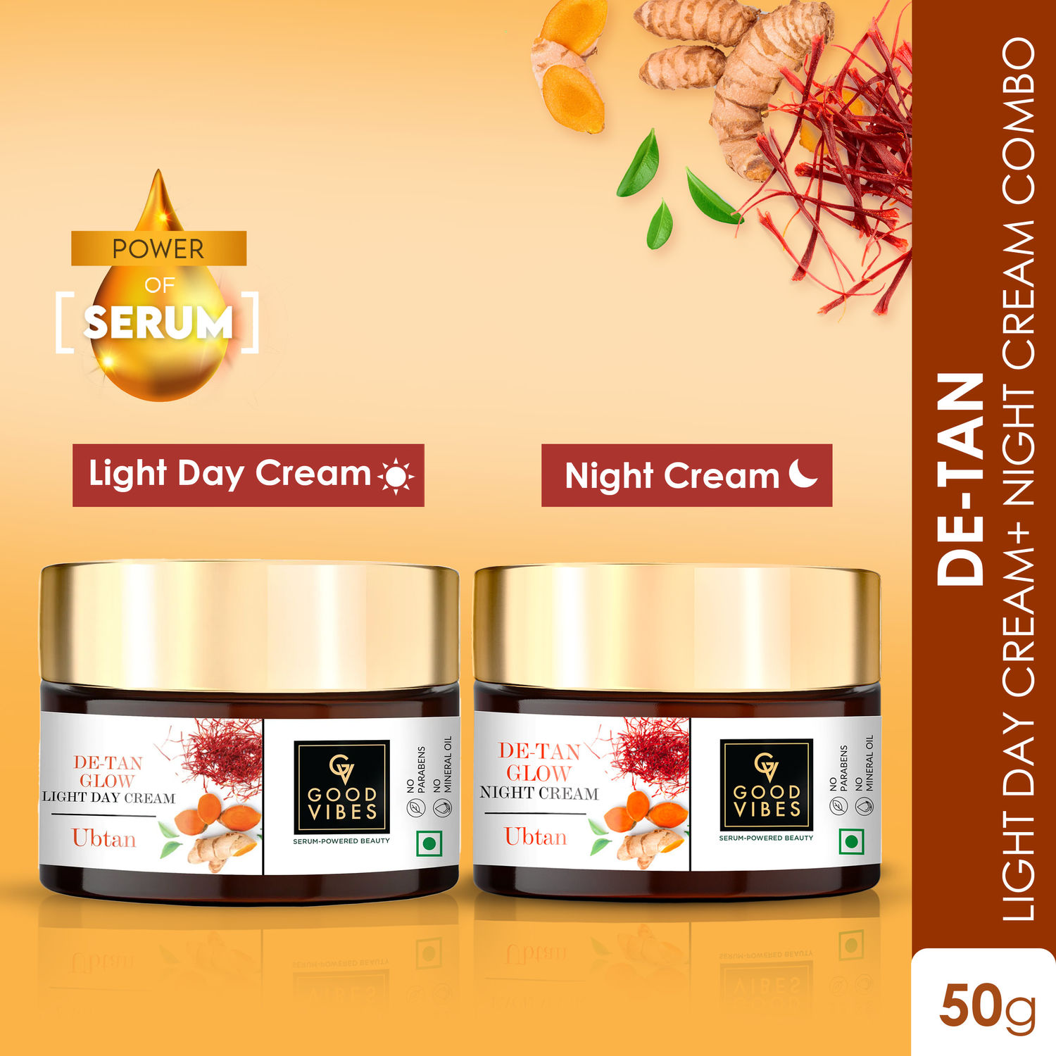 Buy Good Vibes De-tan Ubtan Light Day and Night Cream Combo: Protect and Nourish Your Skin (50g) - Purplle