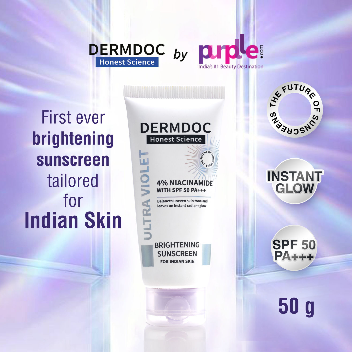 Buy DERMDOC by Purplle 4% Niacinamide Brightening Sunscreen with SPF 50 Sun Protection (50gm) | Sunscreen for Oily Skin | PA +++ | UV Protection | Sunscreen Gel Cream - Purplle