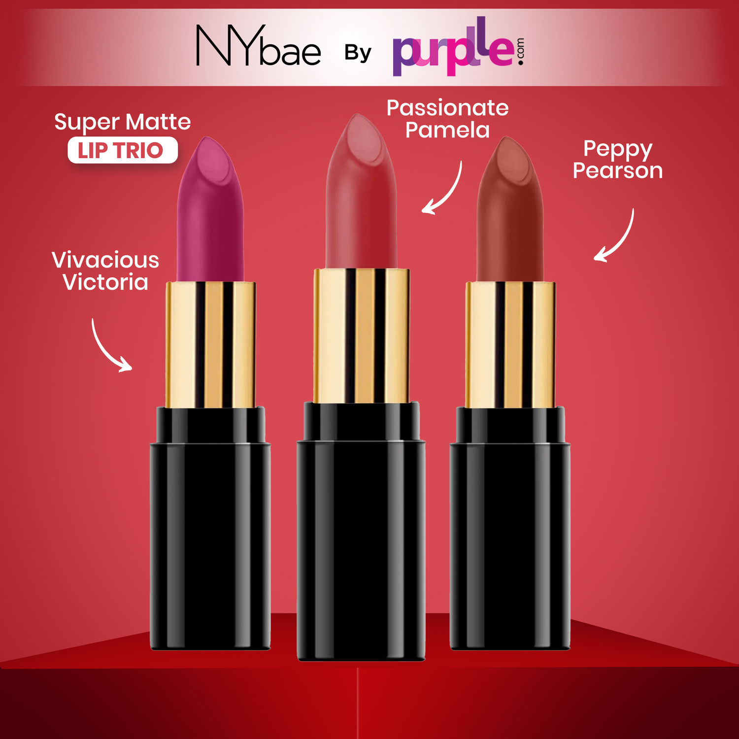 Buy NY Bae Super Matte Lip Trio | Matte FInish | Long Lasting | Liquid Lipstick | Passionate Pamela 12 | VivaciousA Victoria 21 | Peppy Pearson 1 | Makeup Kit - Purplle